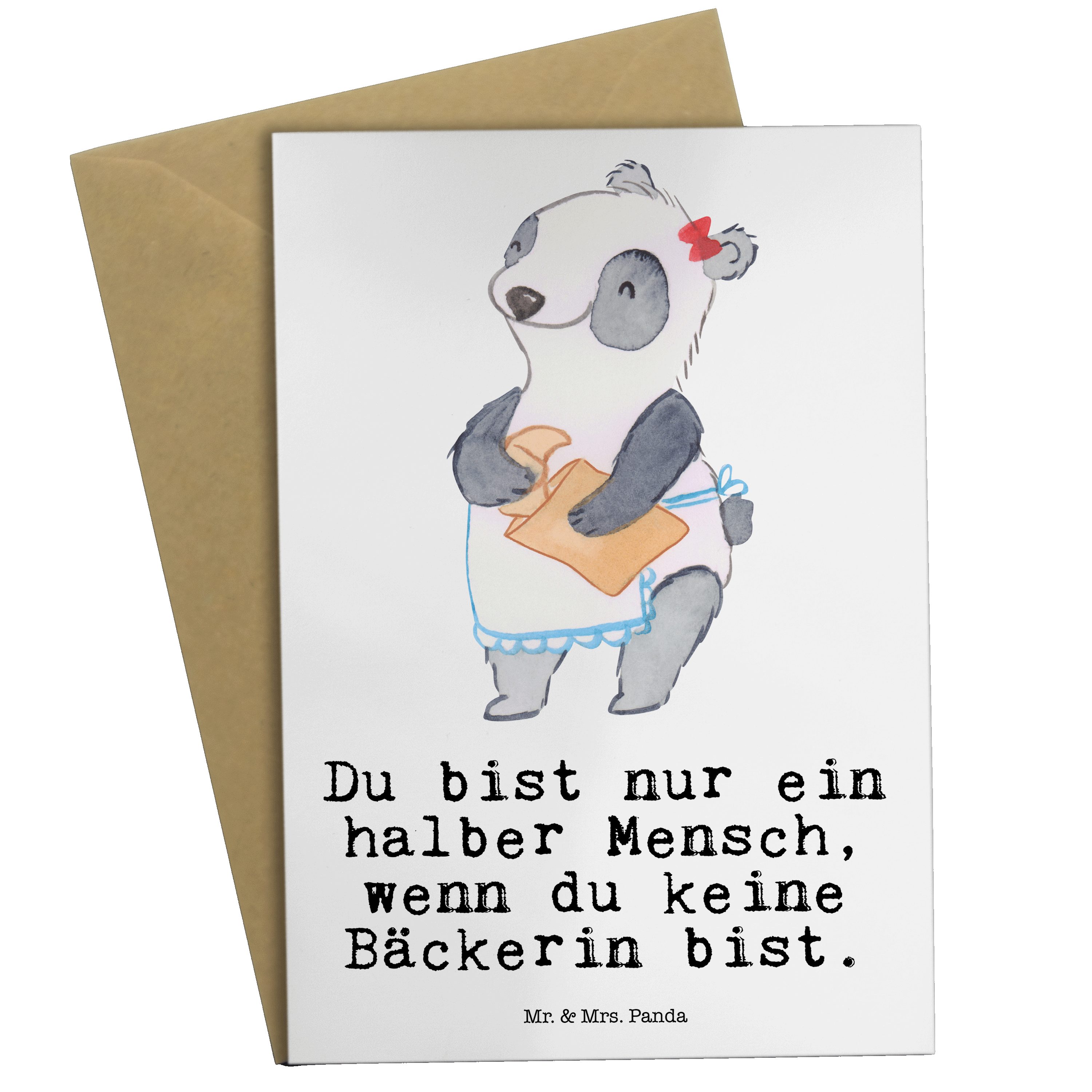 Mr. & Mrs. Panda Grußkarte Bäckerin mit Herz - Weiß - Geschenk, Schenken, Backstube, Konditorin