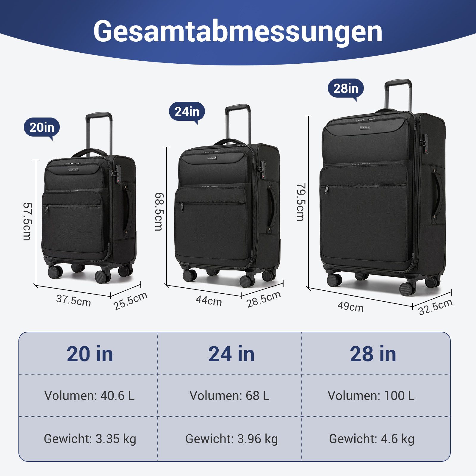 British Traveller Handgepäck-Trolley Stoffkoffer erweiterbar mit Frontfäche günstig online kaufen