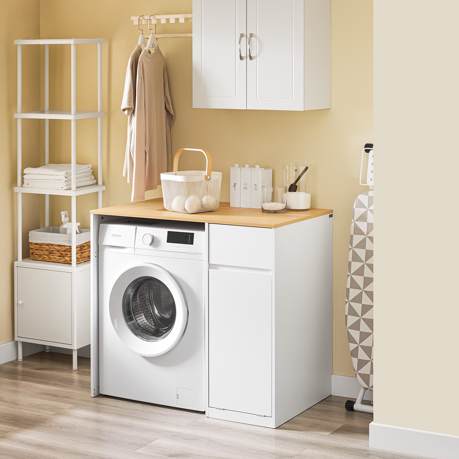 SoBuy Waschmaschinenumbauschrank BZR217, Badezimmerschrank mit Wäschekorb, günstig online kaufen