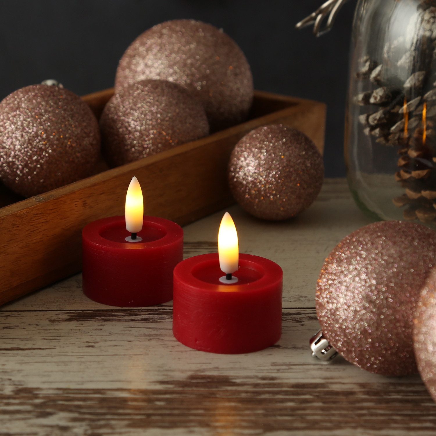 Adilina LED-Kerze LED Teelichter Lina Rustik Optik mit Batterien Echtwachs 4,5cm 2Stück (2-tlg)