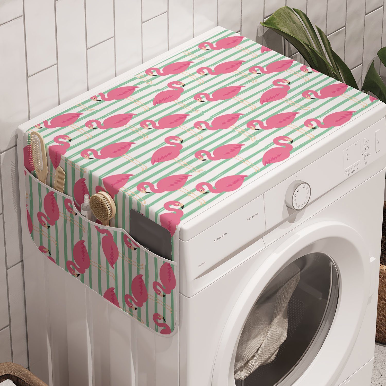 Abakuhaus Badorganizer Anti-Rutsch-Stoffabdeckung für Waschmaschine und Trockner, Flamingo Exotische Sommer-Illustration