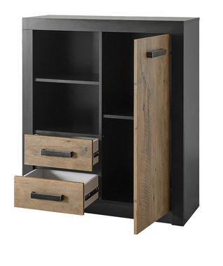 Furn.Design Garderoben-Set Beveren, (Garderobe in Kastanie und Fresco grau, Set 4-teilig, 190 x 200 cm), inklusive Kommode