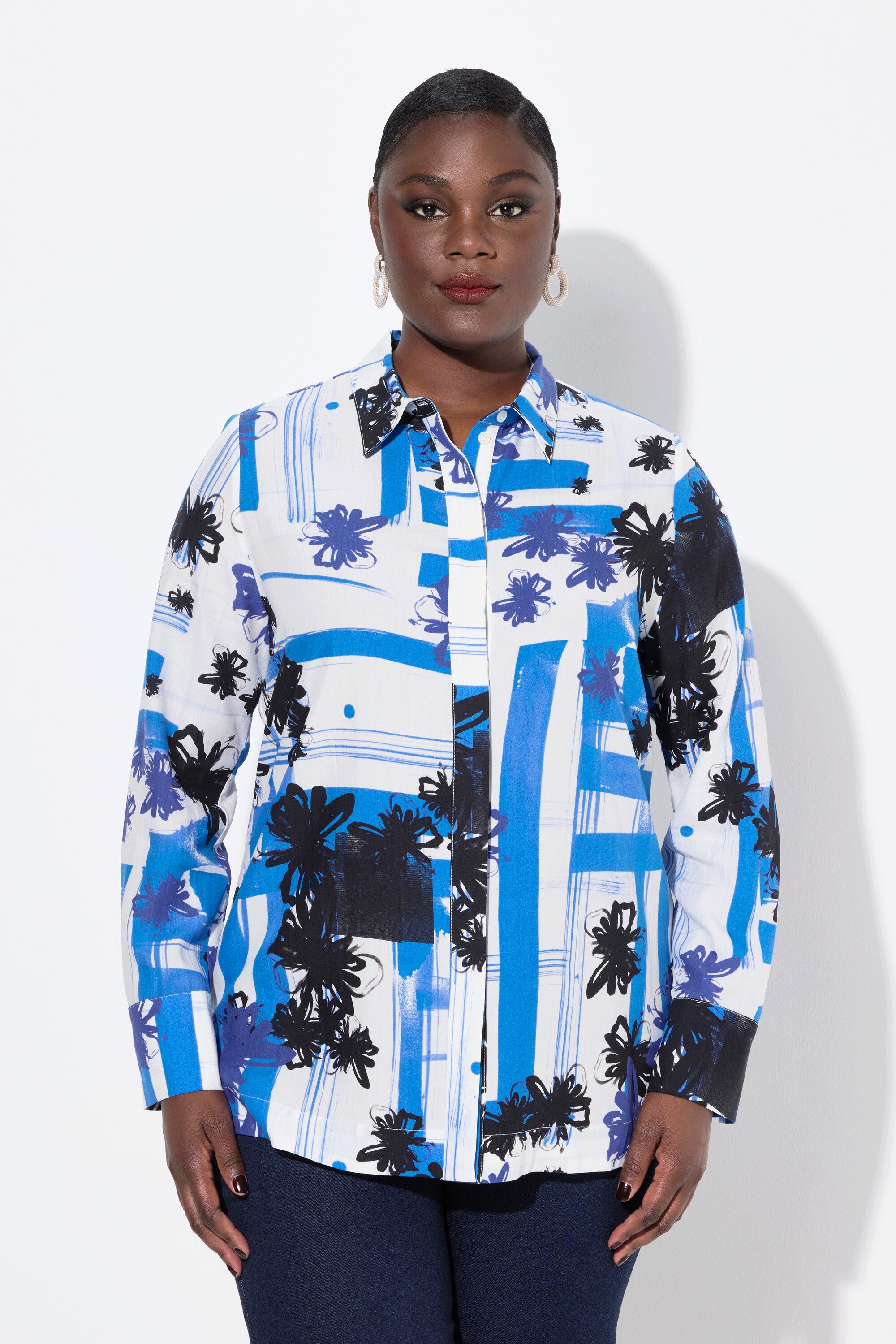 Hemdbluse Lyocell-Bluse grafisches Design Hemdkragen Langarm