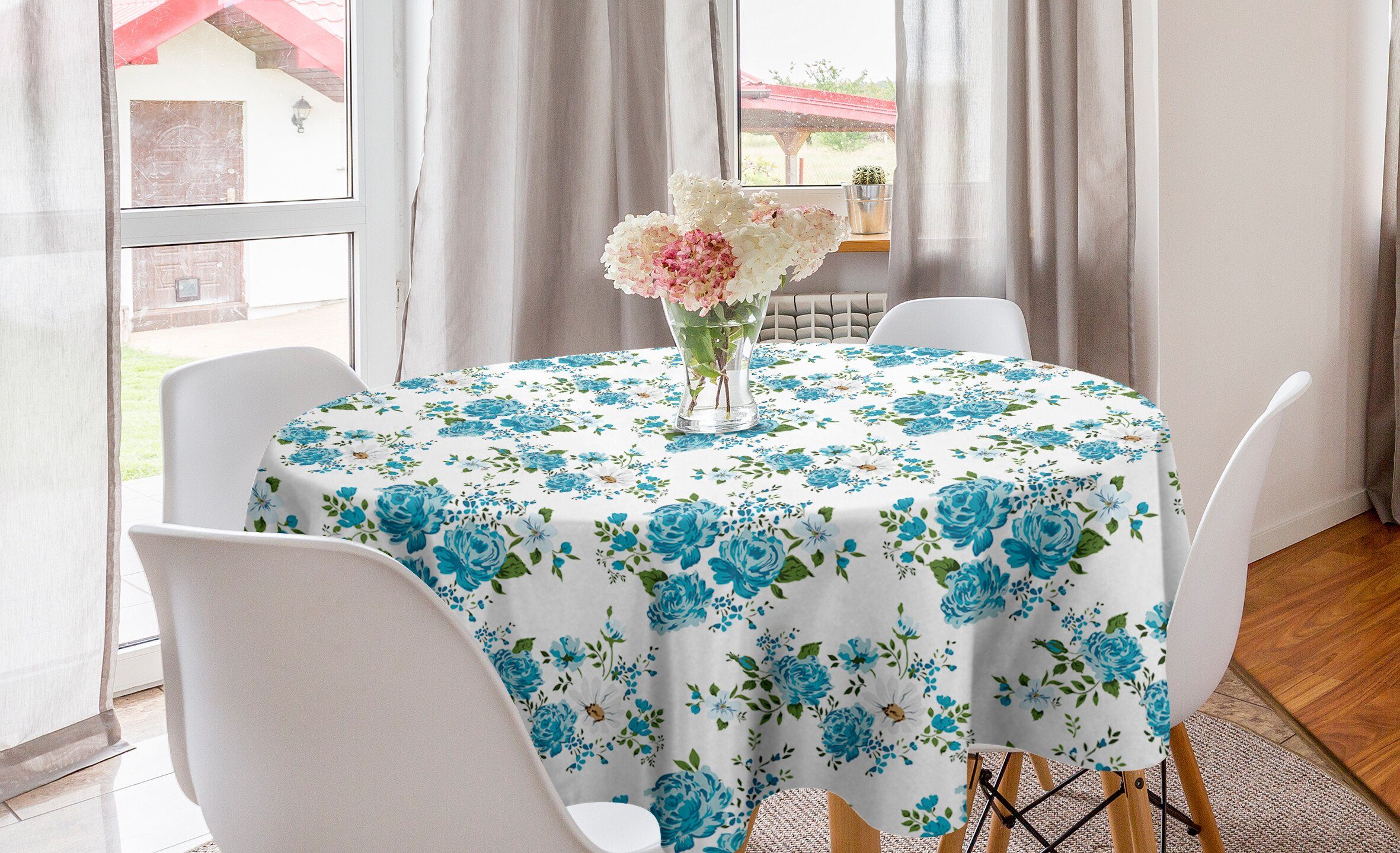 Abakuhaus Tischdecke Kreis Tischdecke Abdeckung für Esszimmer Küche Dekoration, Jahrgang Gänseblümchen und Rose-Blumen