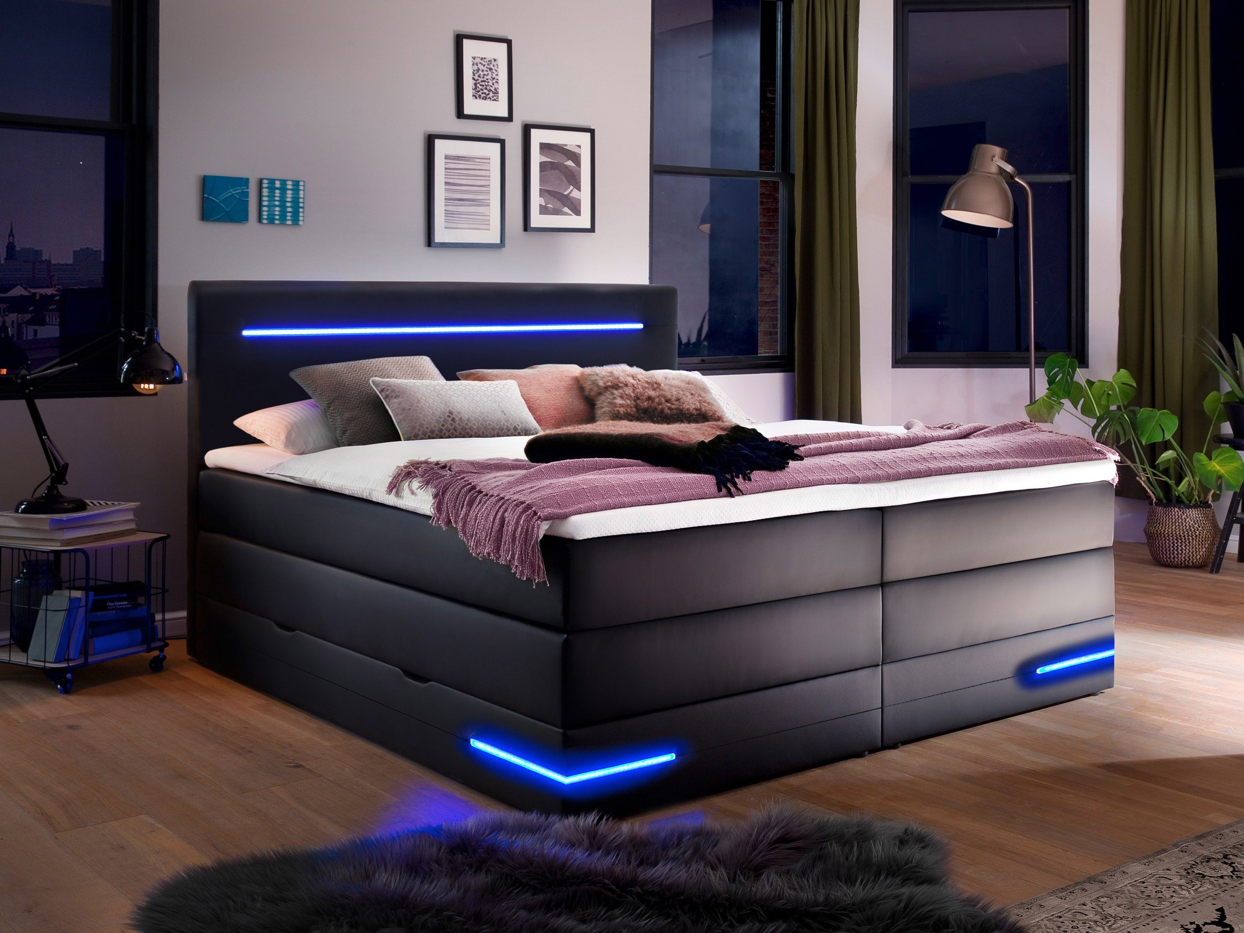 wonello Boxspringbett Daytona, mit LED Beleuchtung und Topper ...