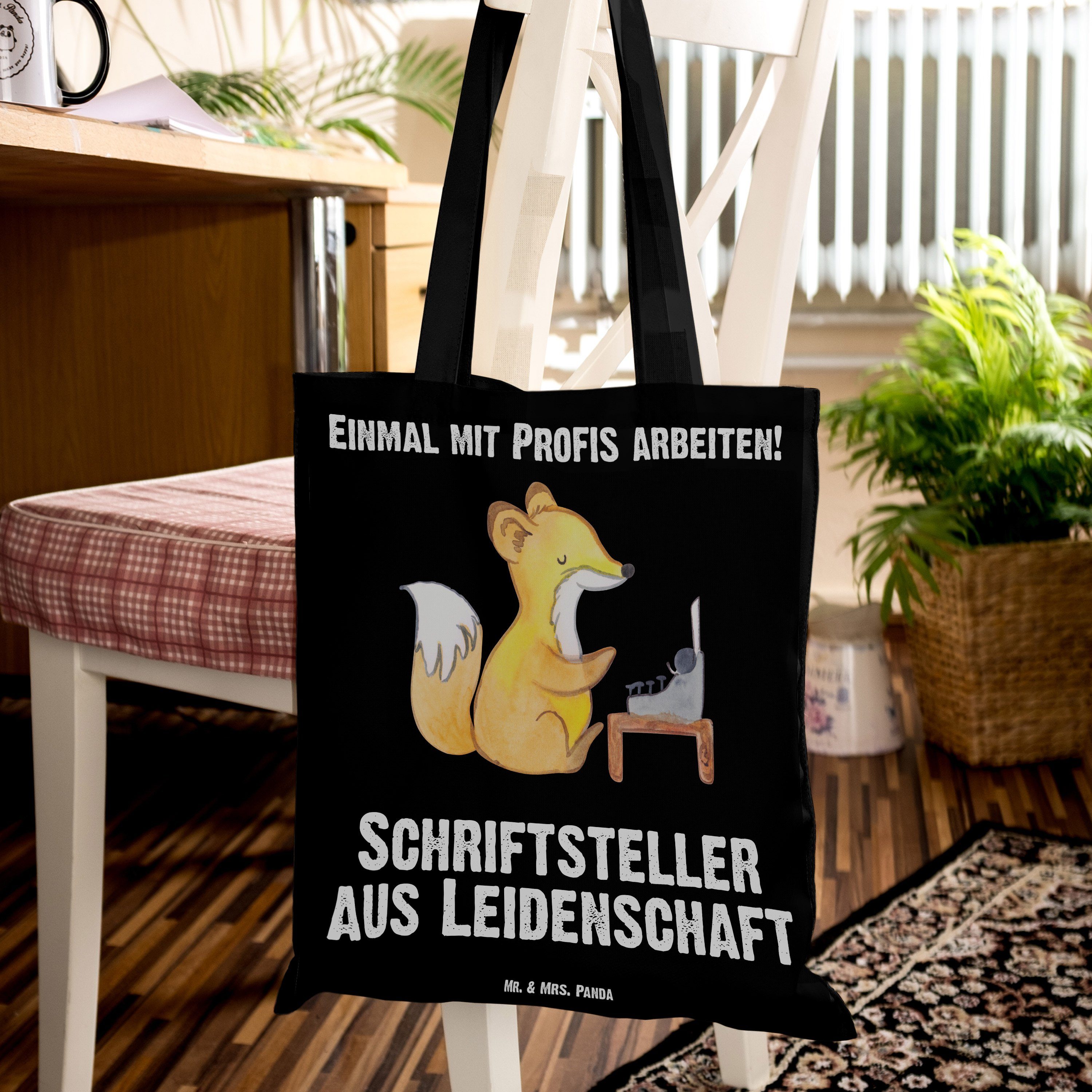 Geschenk, - Schwarz Schriftsteller (1-tlg) & Jutebeutel, - Tragetasche aus Panda Mr. Sch Leidenschaft Mrs.