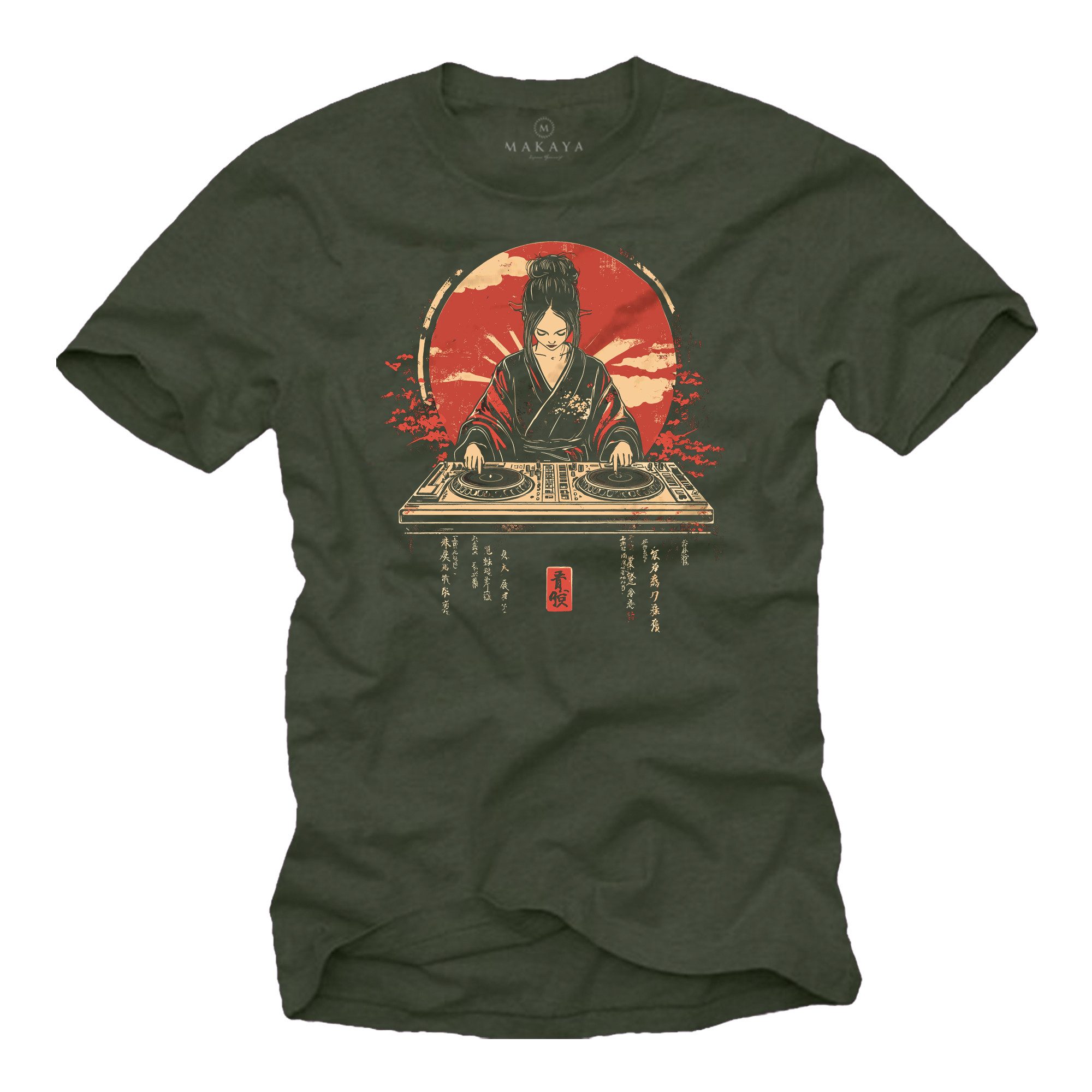 MAKAYA T-Shirt Herrenshirt für DJs – Musik Printshirt im Tokyo Style für Techno Fans (Schwarz, Blau, Grün, Blaugrau, Grau, S, M, L, XL, XXL, 3XL, 4XL, 5XL) Baumwolle