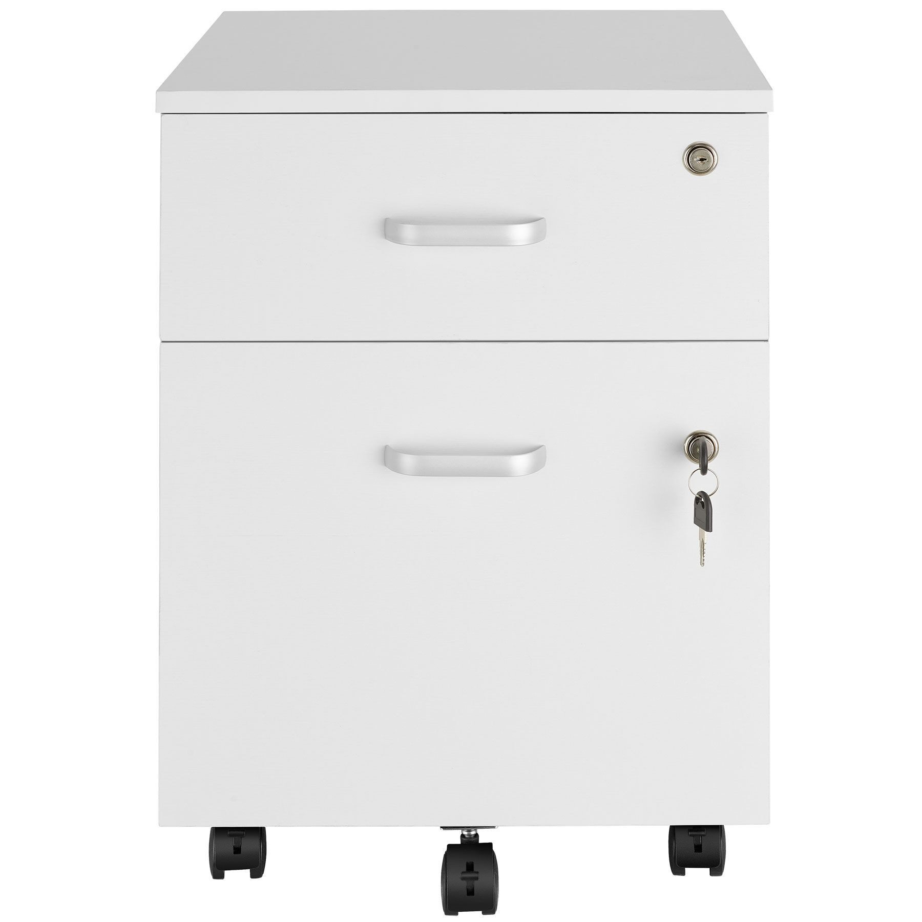 tectake Rollcontainer Schreibtischunterschrank, 40 x 44 x 54,5 cm, abschließbar, kratzfest, (Aktenschrank Vagur, in weiß), 2 A4-Schubladen, Ersatzschlüssel, 5 gebremste Lenkrollen, stabil