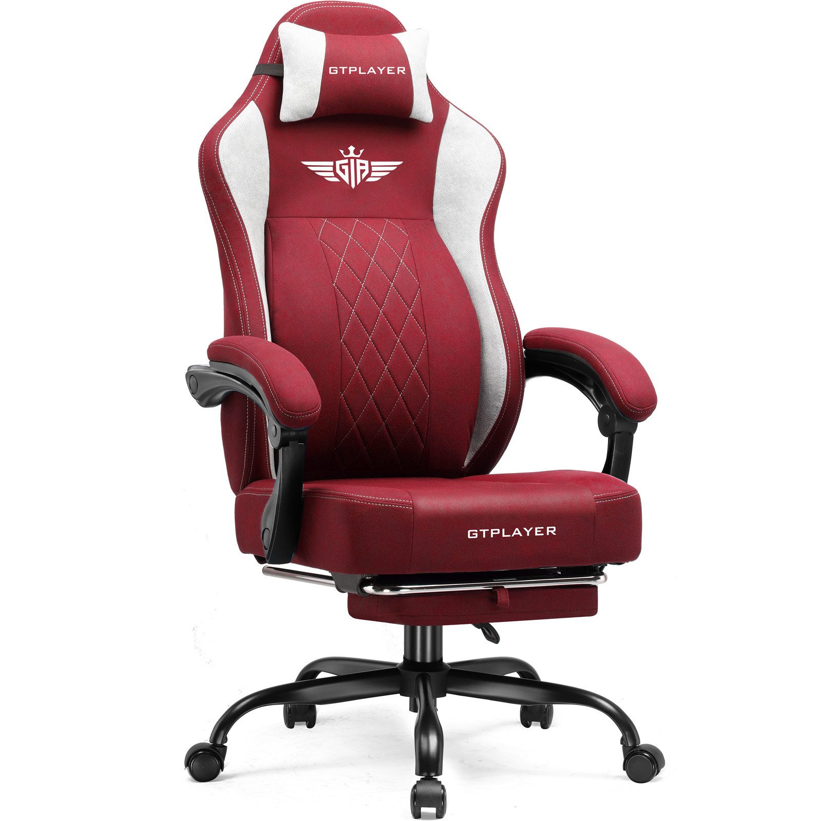 GTPLAYER Gaming-Stuhl aus Stoff, Bürostuhl mit Integrierte Lendenwirbelstütze, Bürostuhl, Gaming chair mit Federkissen und Fußstütze 136KG
