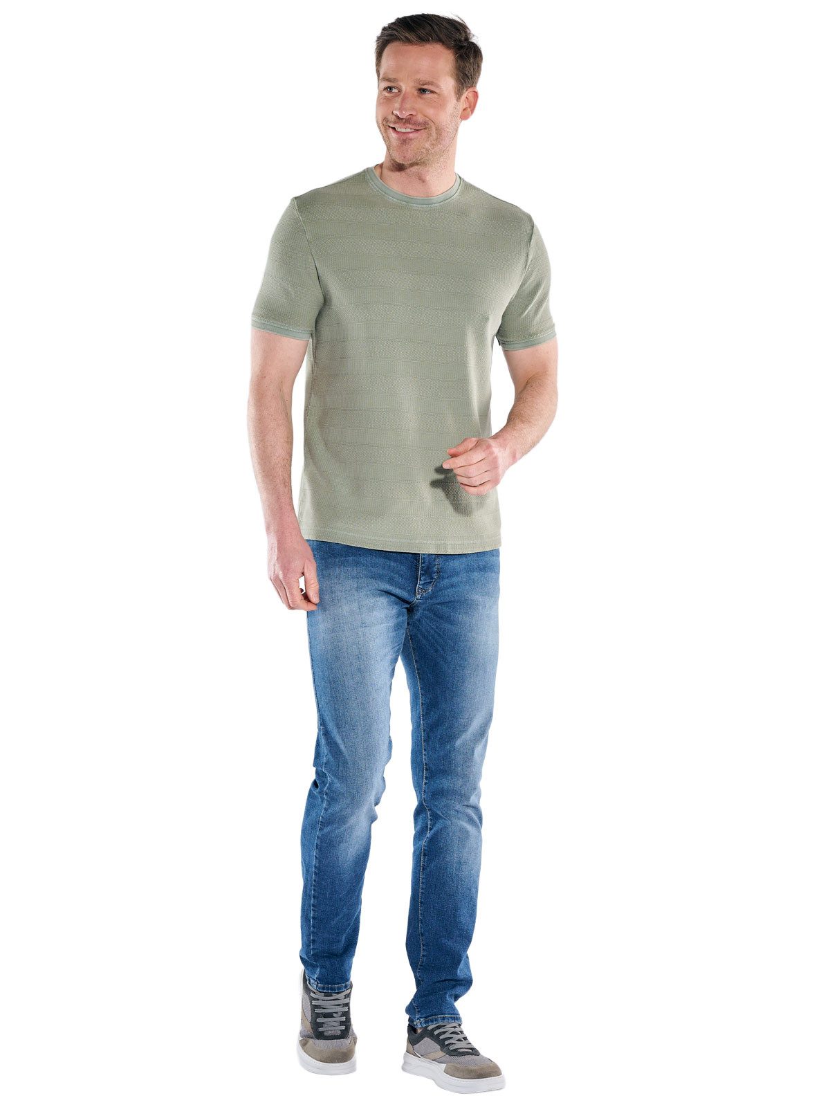 Engbers T-Shirt Herren Strukturiertes T-Shirt im Streifendesign, Gruen