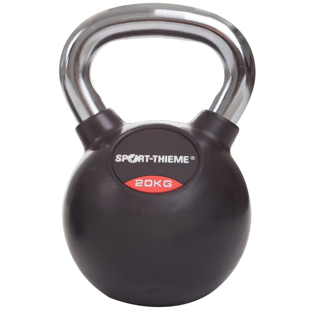 Sport-Thieme Kettlebell Kettlebell Gummiert mit glattem Chrom-Griff, Ideal für Schwungübungen 20 kg | Kettlebells