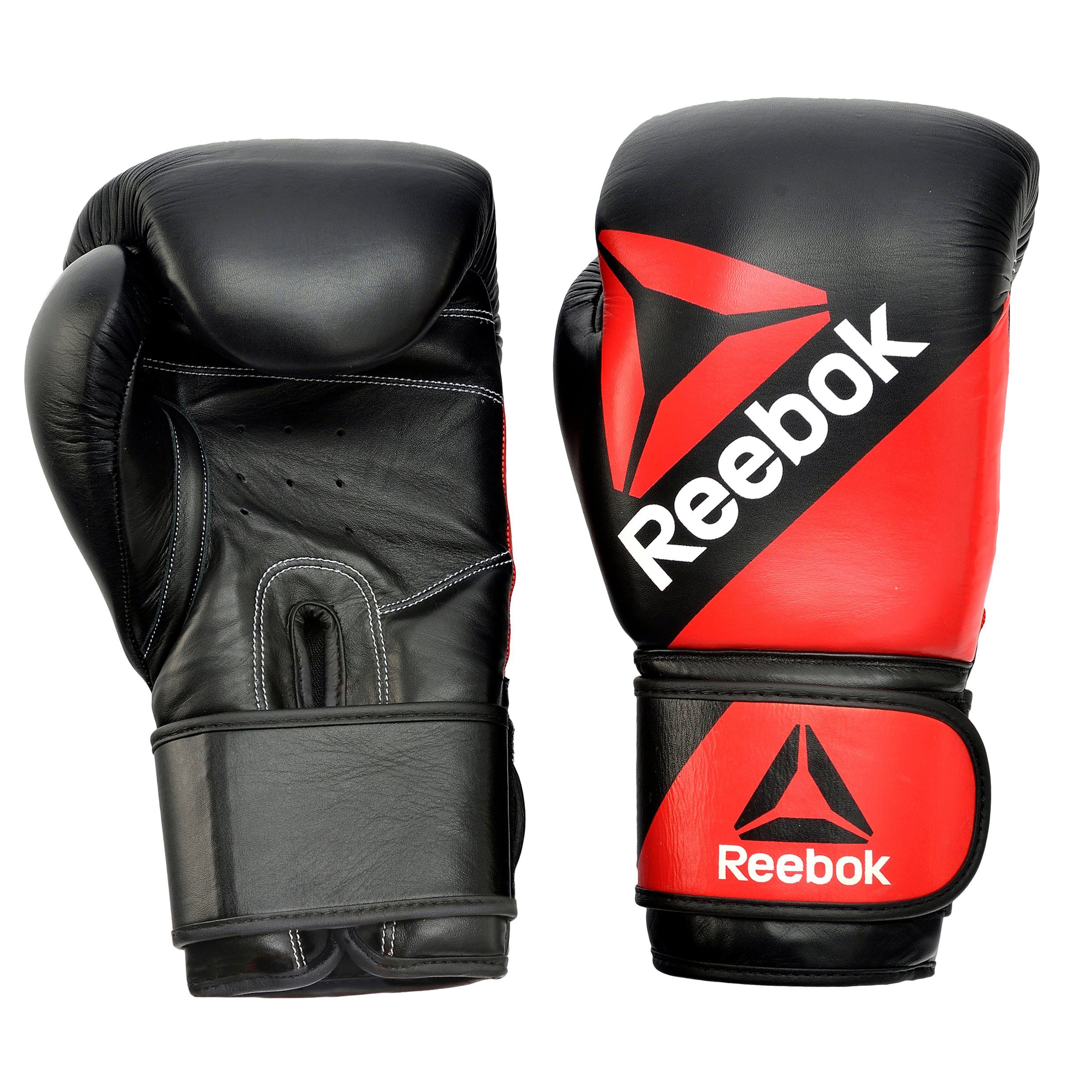 Reebok Boxhandschuhe Combat Leder-Boxhandschuhe Rot/Schwarz, mit gepolsterten Griffbügel