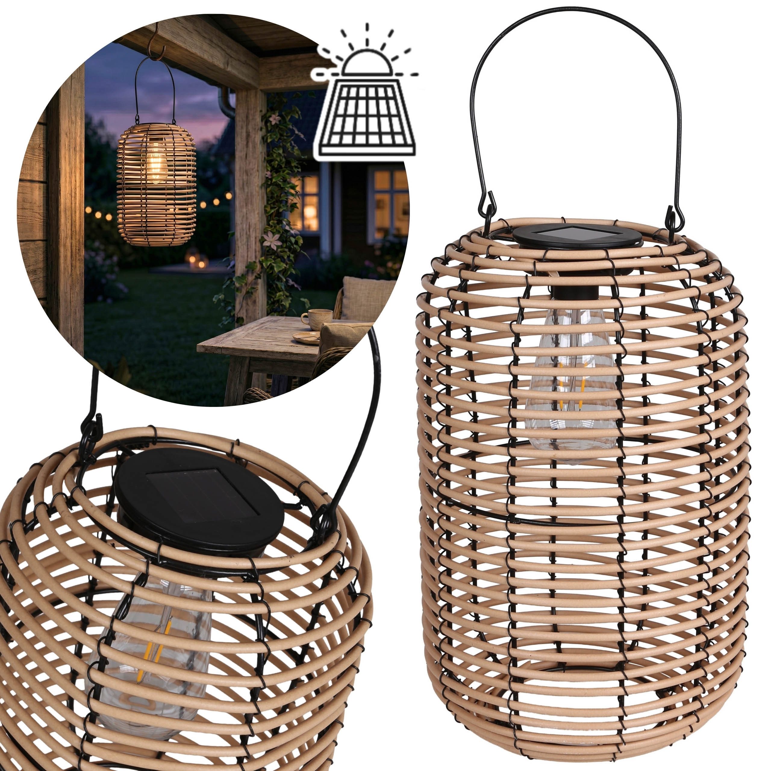 Sarcia.eu LED Laterne Beige Solar-Laterne 32 cm – LED Gartenlampe für Balkon