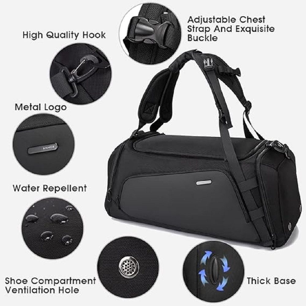 LIANNA Sporttasche 41L Sporttasche Rucksack wasserdicht Reisetasche Laptopfach (Set, 1-tlg., 1x Sporttasche 41L, 1x verstellbarer Schultergurt), 41L wasserdicht mit Schuhfach & Nassfach, 3-in-1 Rucksack Tasche