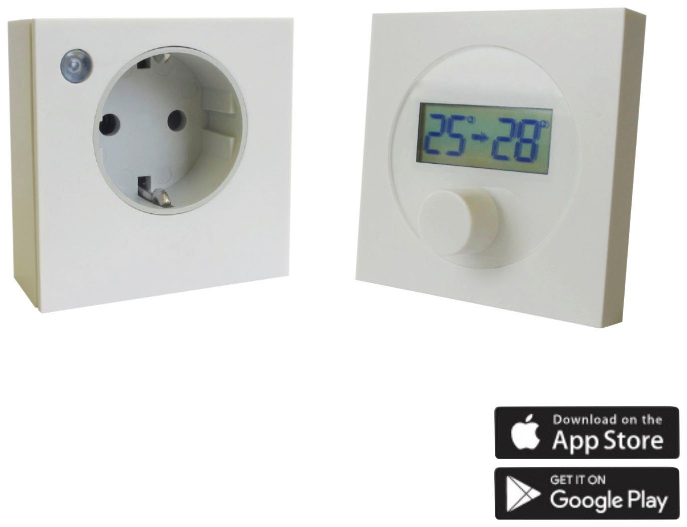 Ximax Raumthermostat Weiß bestehend Infrarotheizungen, und zur (2-St., aus Funk-Thermostat Steckdosenempfänger), elektronisch, von Steuerung Steckdosen-Set, Funk-Thermostat