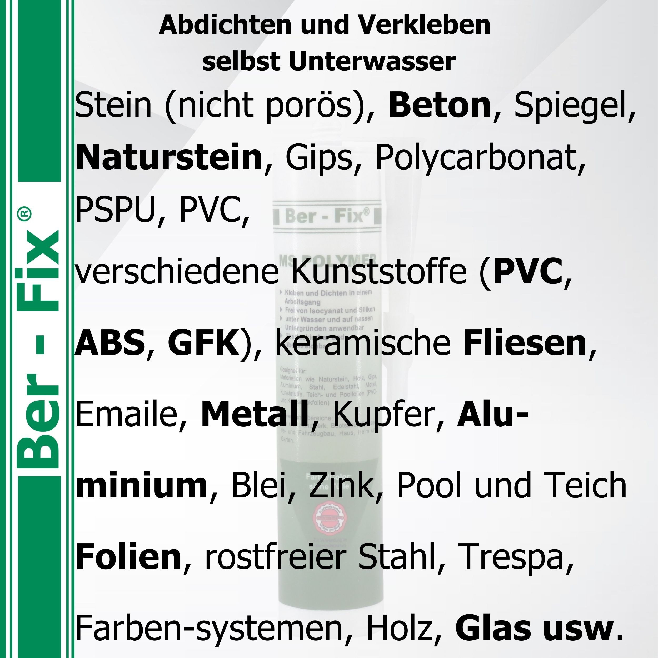 Ber-Fix Montagekleber MS Polymer Transparent BFX-11026-T – Glasklar, (Einzelartikel, 1-tlg), Spiegelgeeignet & Unterwasserfest