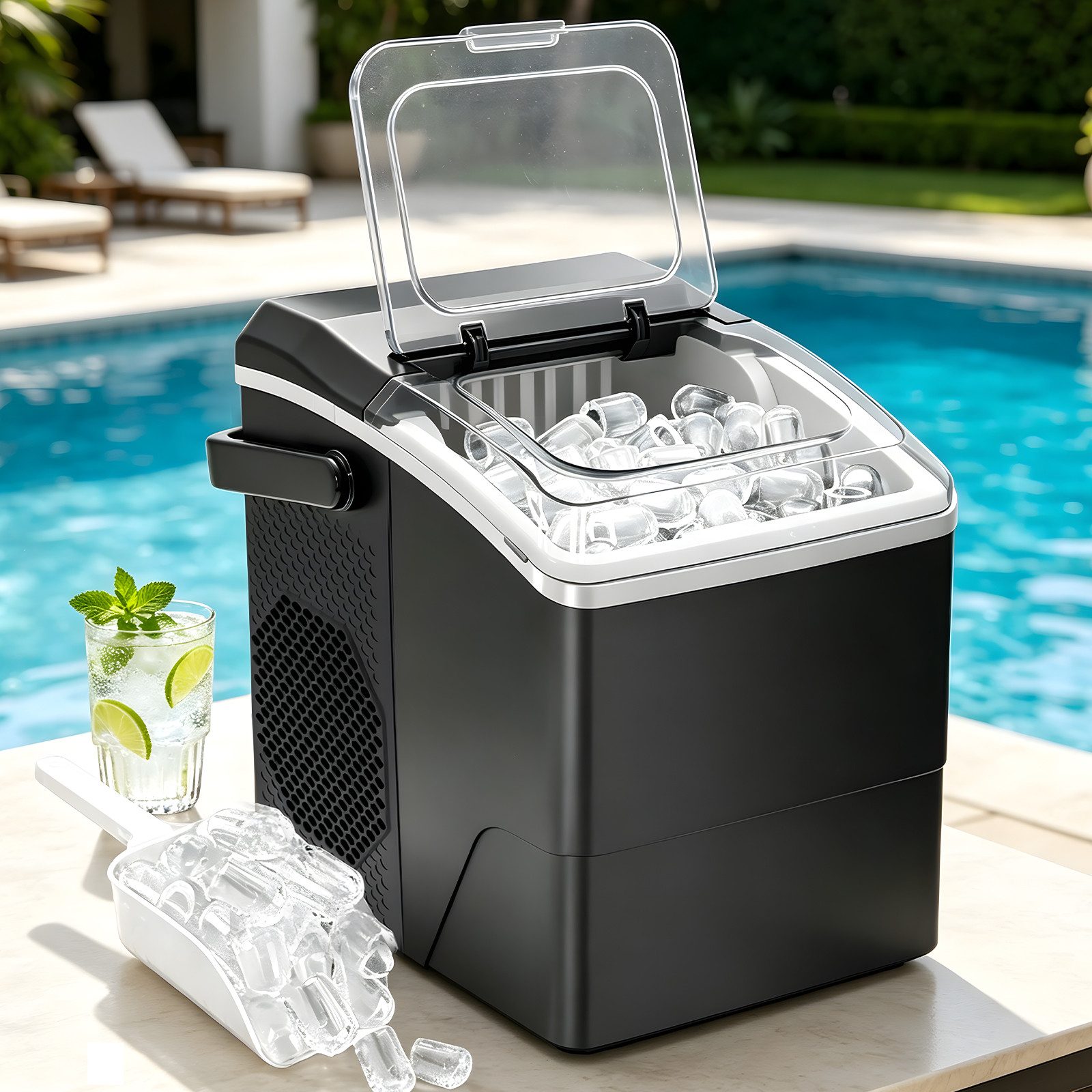 Nettlife Eiswürfelmaschine Klein Leise Ice Cube Maker Eiswürfelbereiter mit Tragbarem Griff, Mini Eiswürfel maschine für Büro Camping & Party