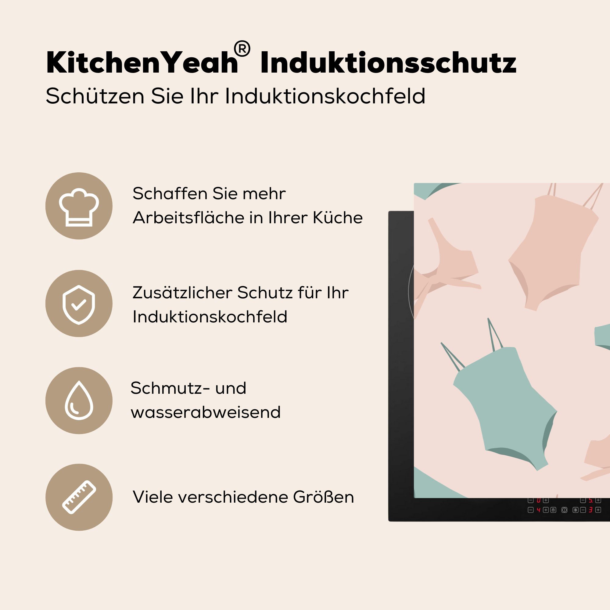 MuchoWow Herdblende-/Abdeckplatte Sommer küche, für (1 tlg), - die Ceranfeldabdeckung Schutz Pastell, Induktionskochfeld Vinyl, Bademode - cm, 81x52