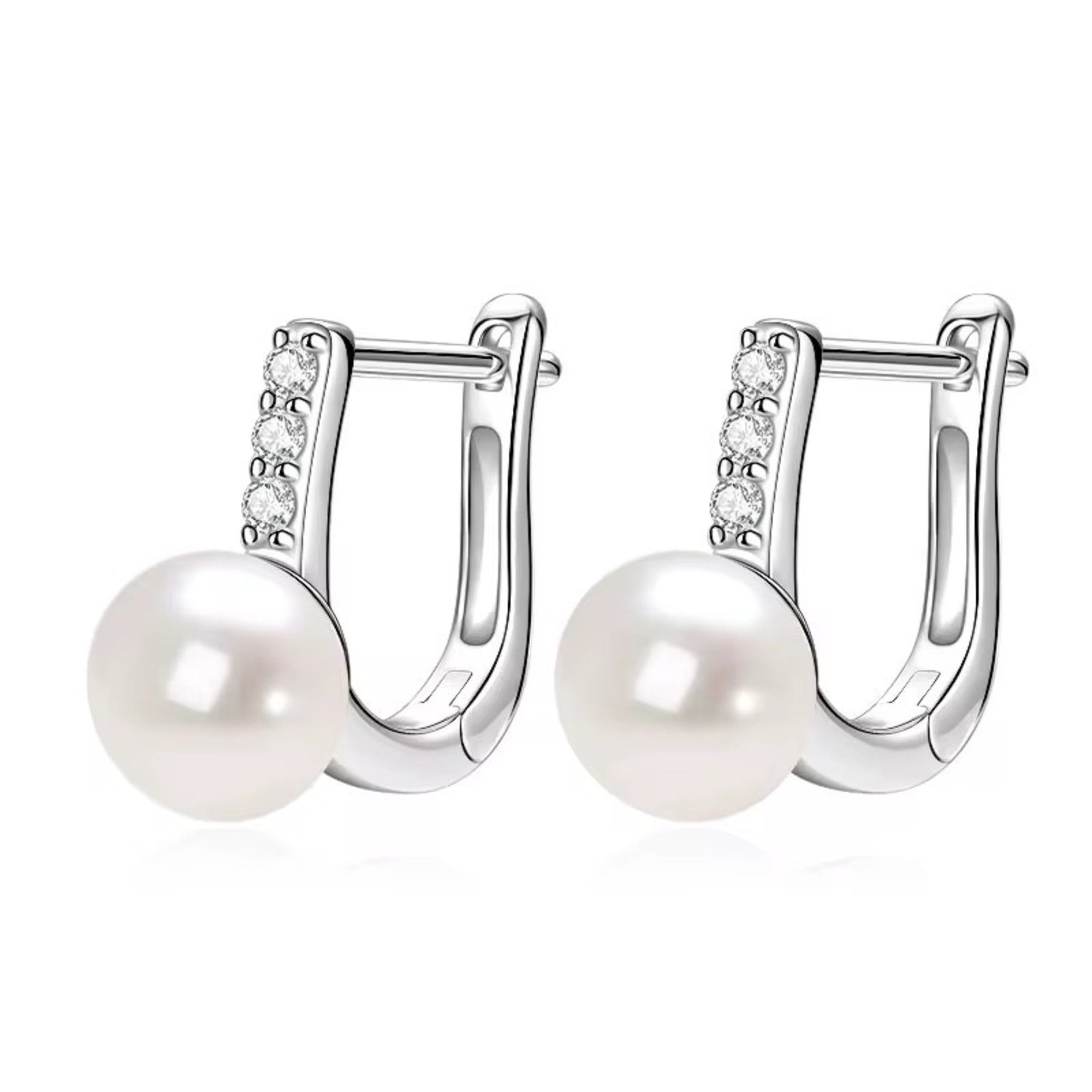 ROUGEMONT Perlenohrringe Extravagante Moissanit Perlen Creolen Ohrringe 925 Sterling Silber, Echtschmuck mit Echtheitszertifikat