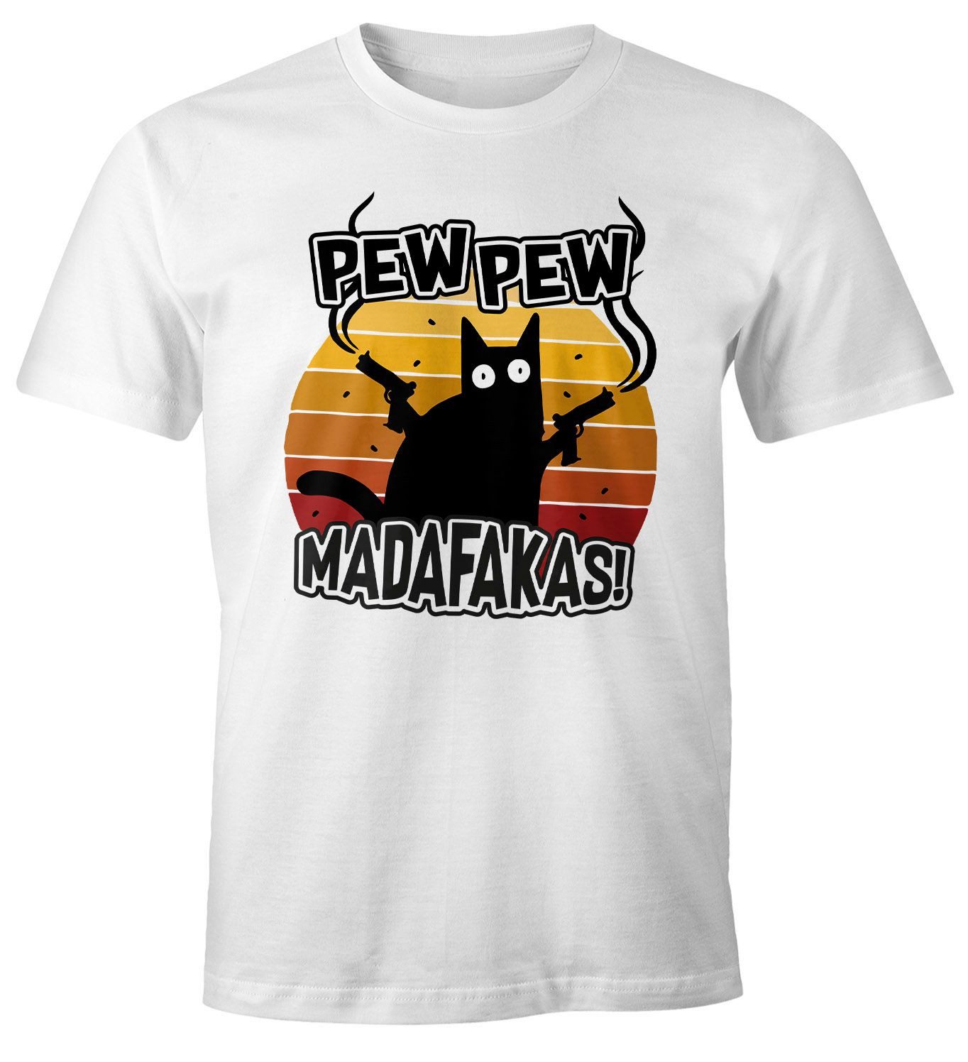 Print-Shirt Herren T-Shirt Pew Pew Madafakas Katze Western Cat Meme Fun-Shirt