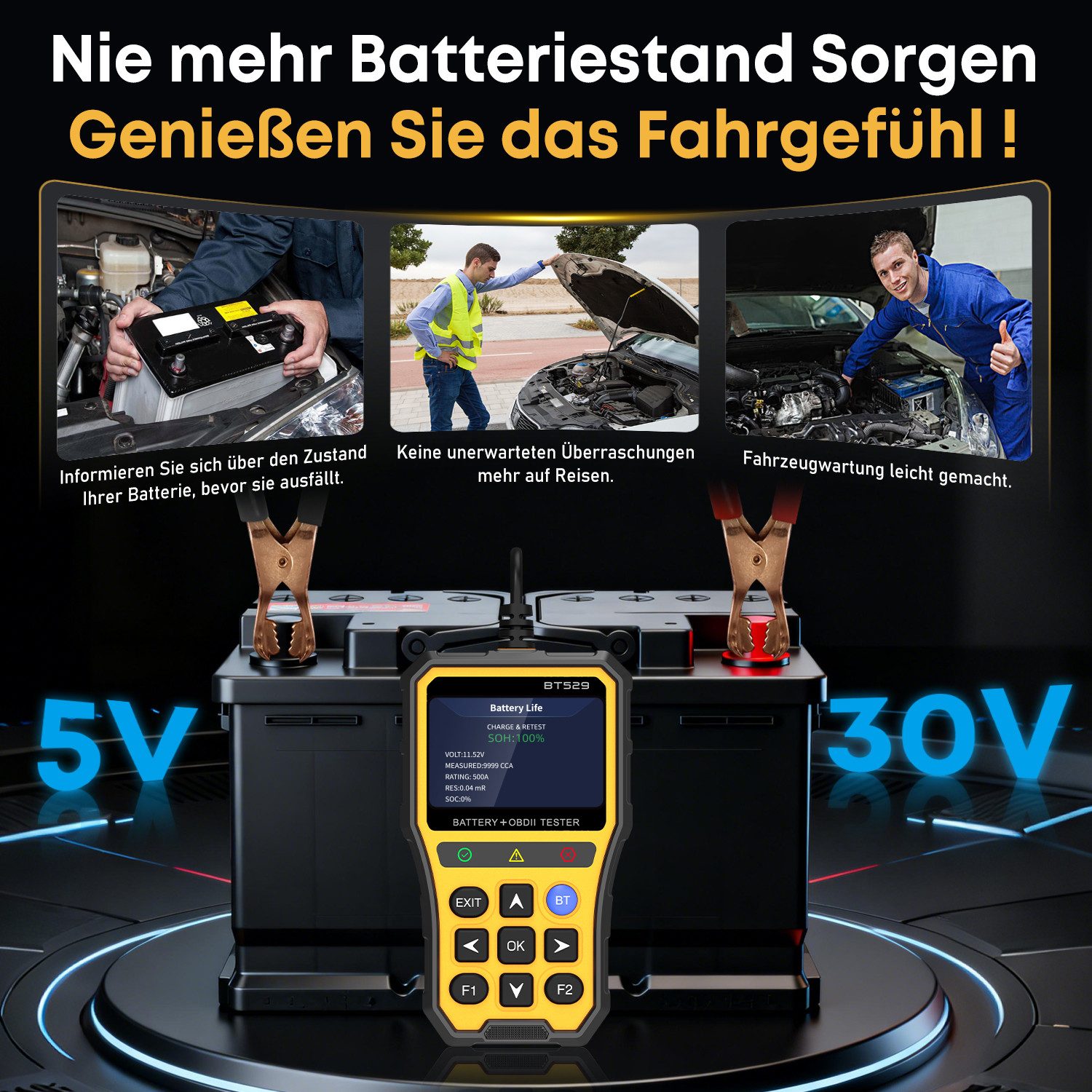 CkeyiN OBD2-Diagnosegerät BT529 Auto Scanner Auslesegerät Motor Fehlercodeleser Batterietest, mit Echtzeitdaten Bluetooth Verbindung für iOS Android System – Bild 5 von 5