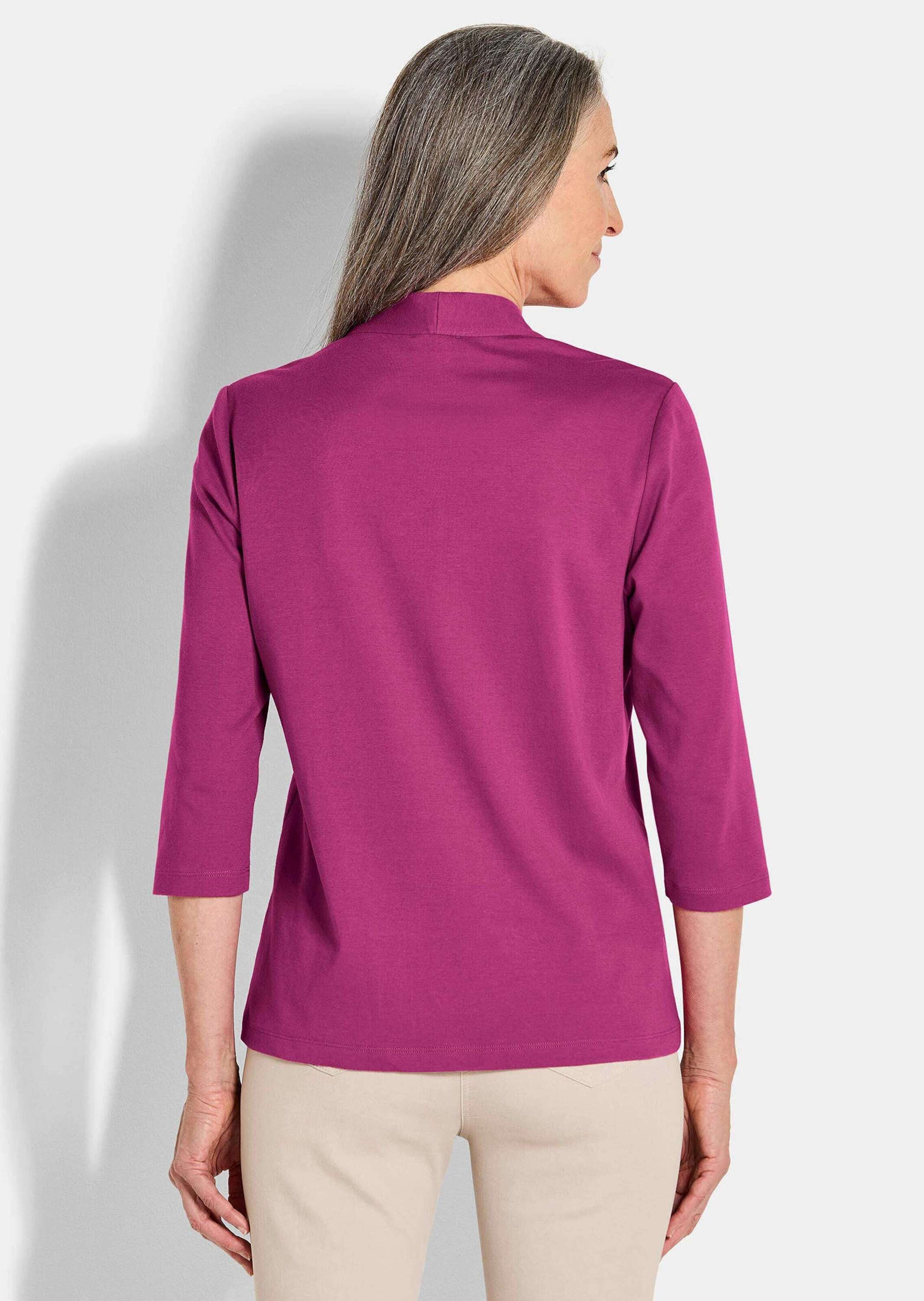 GOLDNER Print-Shirt Elegantes Basic-Shirt mit V-Ausschnitt Zeitloses Halbarmshirt mit schmeichelndem Ausschnitt, reine Baumwolle
