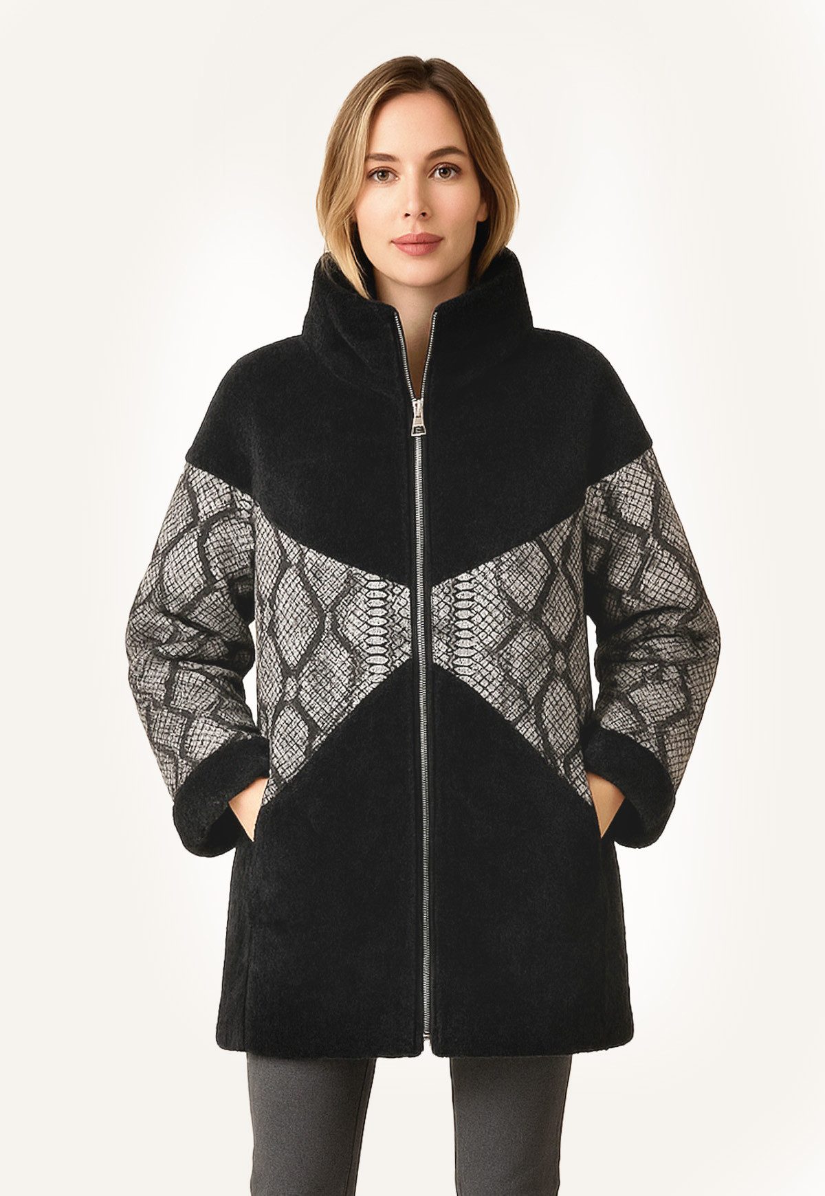 Hollert Winterjacke Damen Lammfelljacke Serpentia im Oversize-Look Schlangen Design