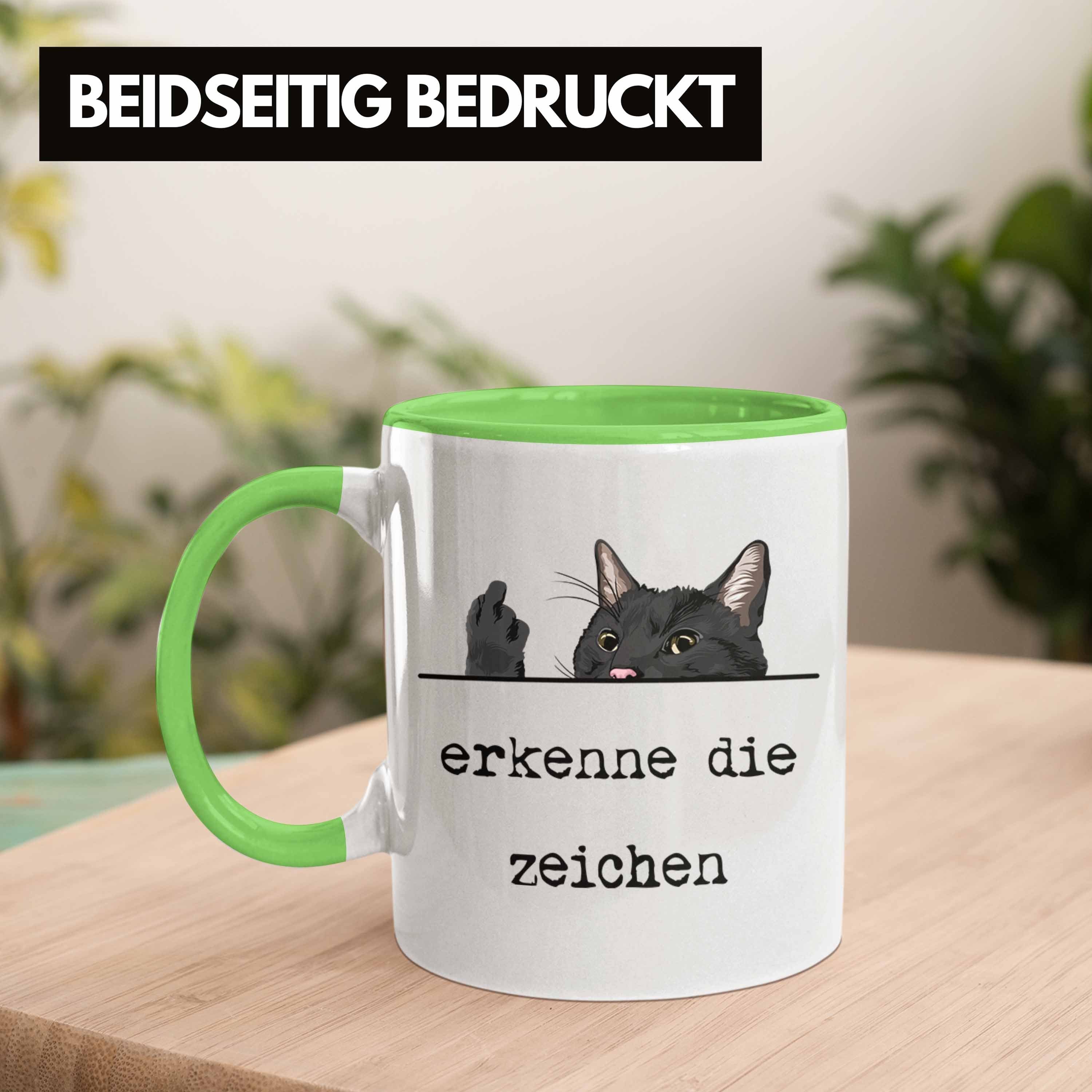 Trendation Tasse Trendation für - Tasse Grün Frauen Erkenne Katze Zeichen Geschenk Katzenliebhaber Mittelfinger Die Kollegin