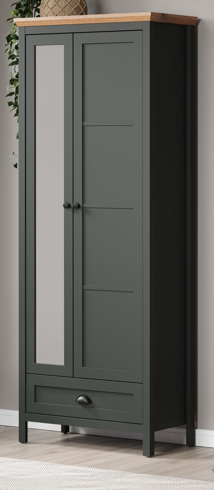 trendteam Garderobenschrank Stanton (Garderobe in Landhaus grün, 77 x 198 cm) mit Spiegeltür