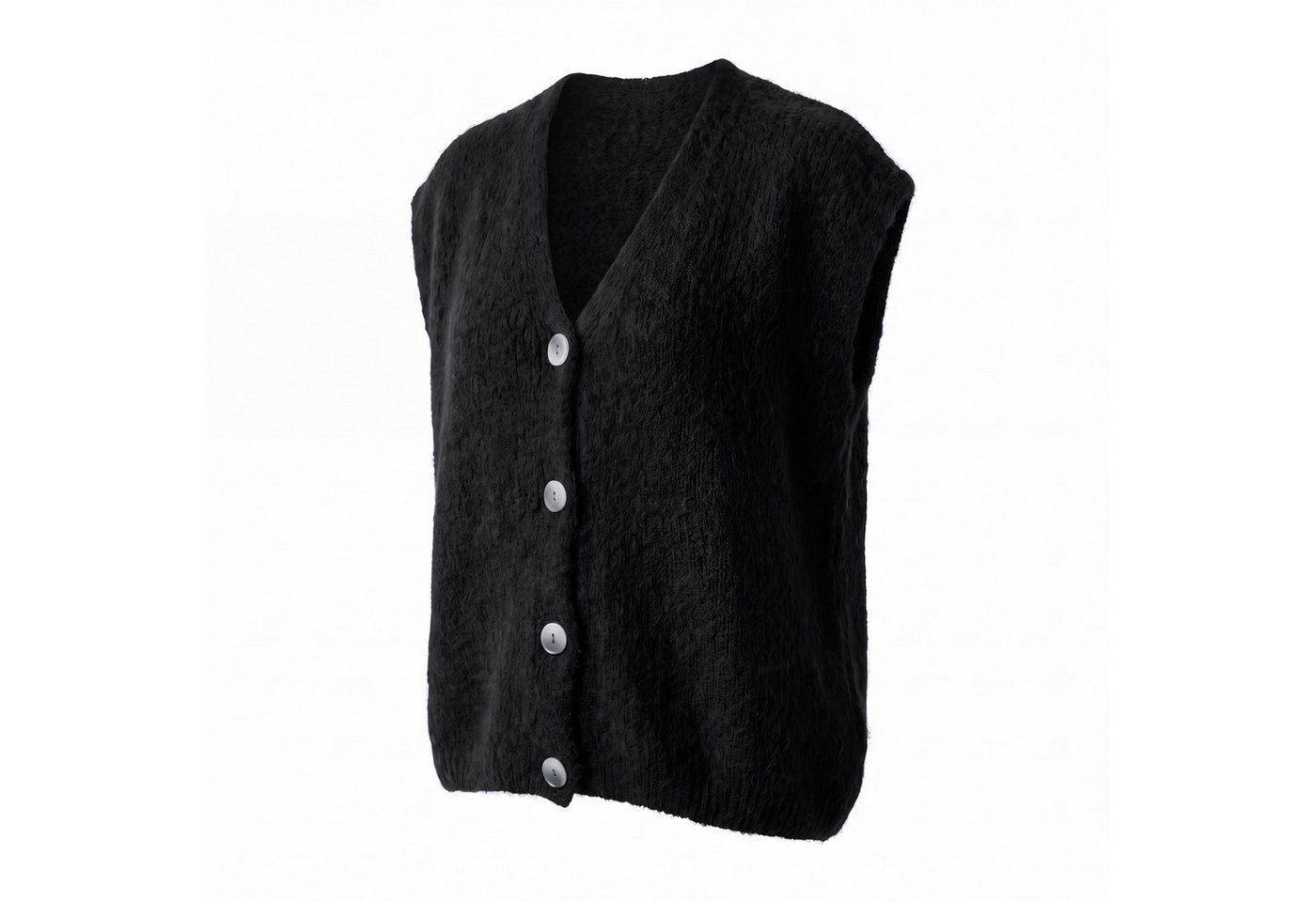 OriginalYou Strickweste Kurzweste Damen Flauschige Oversize-Weste V-Ausschnitt Oversize Look, geeignet für die Größe 38/42