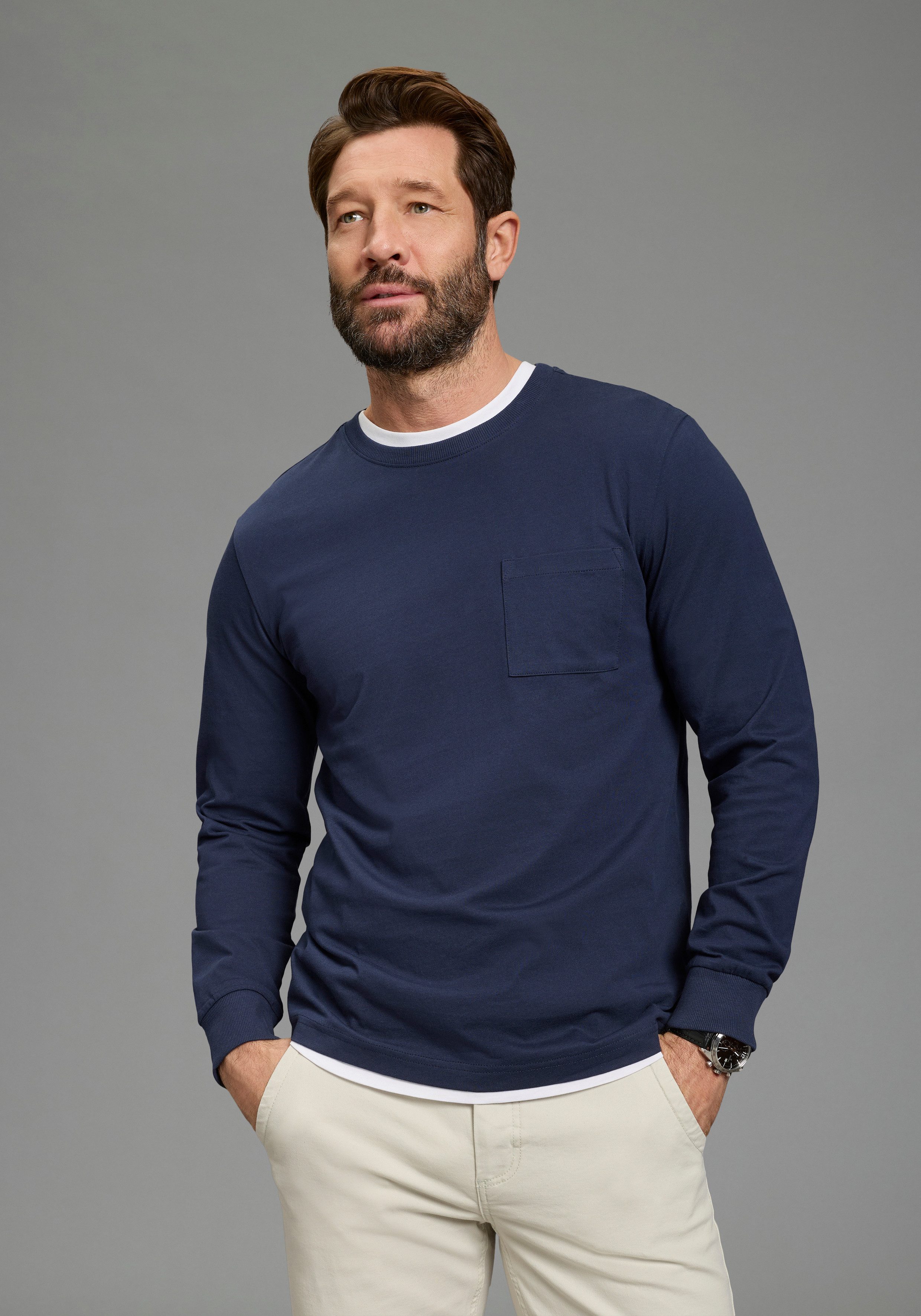 Man's World Langarmshirt Neue Kollektion! casual Stil, Langarmshirt, schmale Passform, unifarben