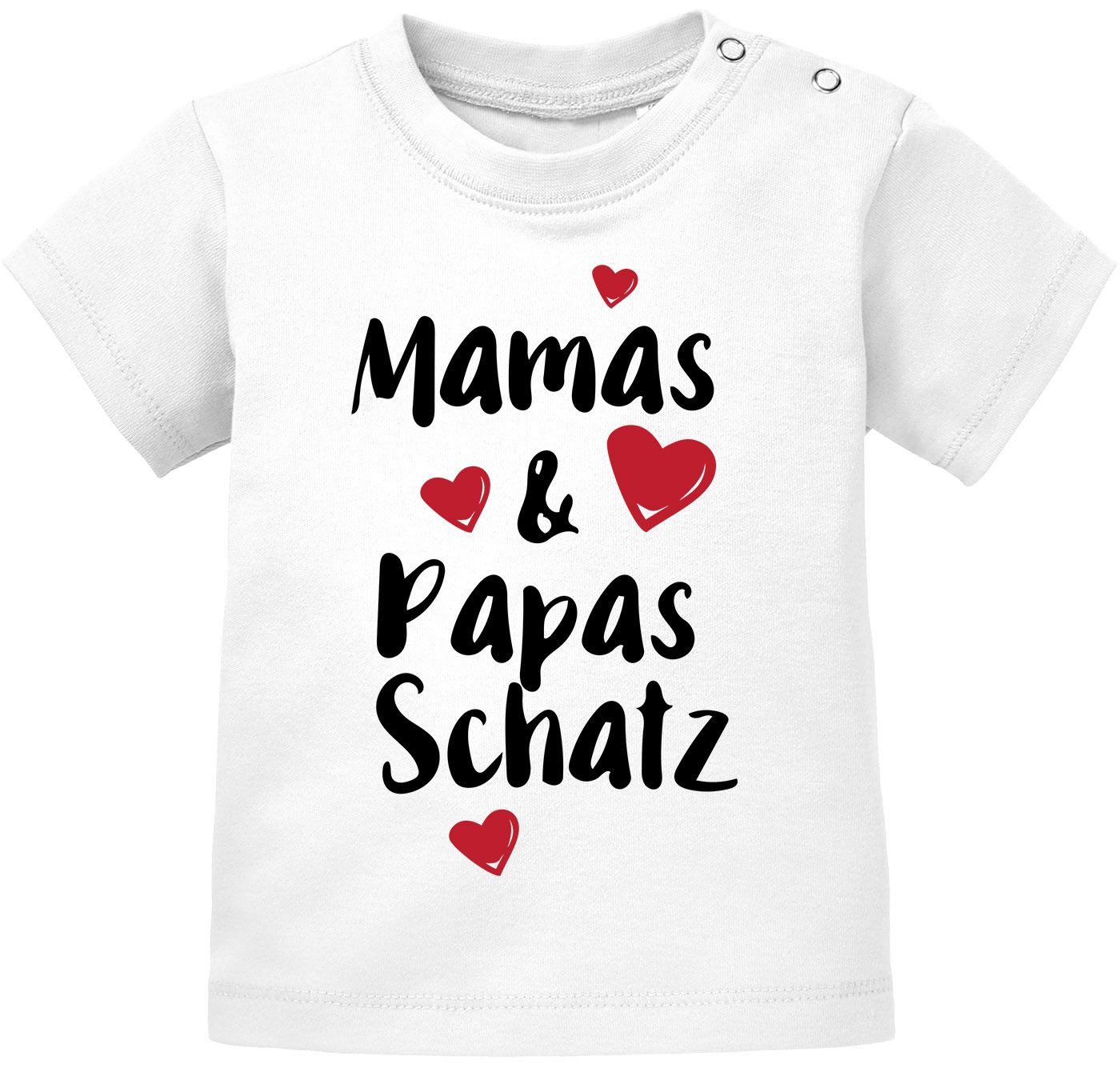 Print-Shirt Baby Kurzarm T-Shirt Mamas/Papas Schatz Babyshirt Bio Baumwolle