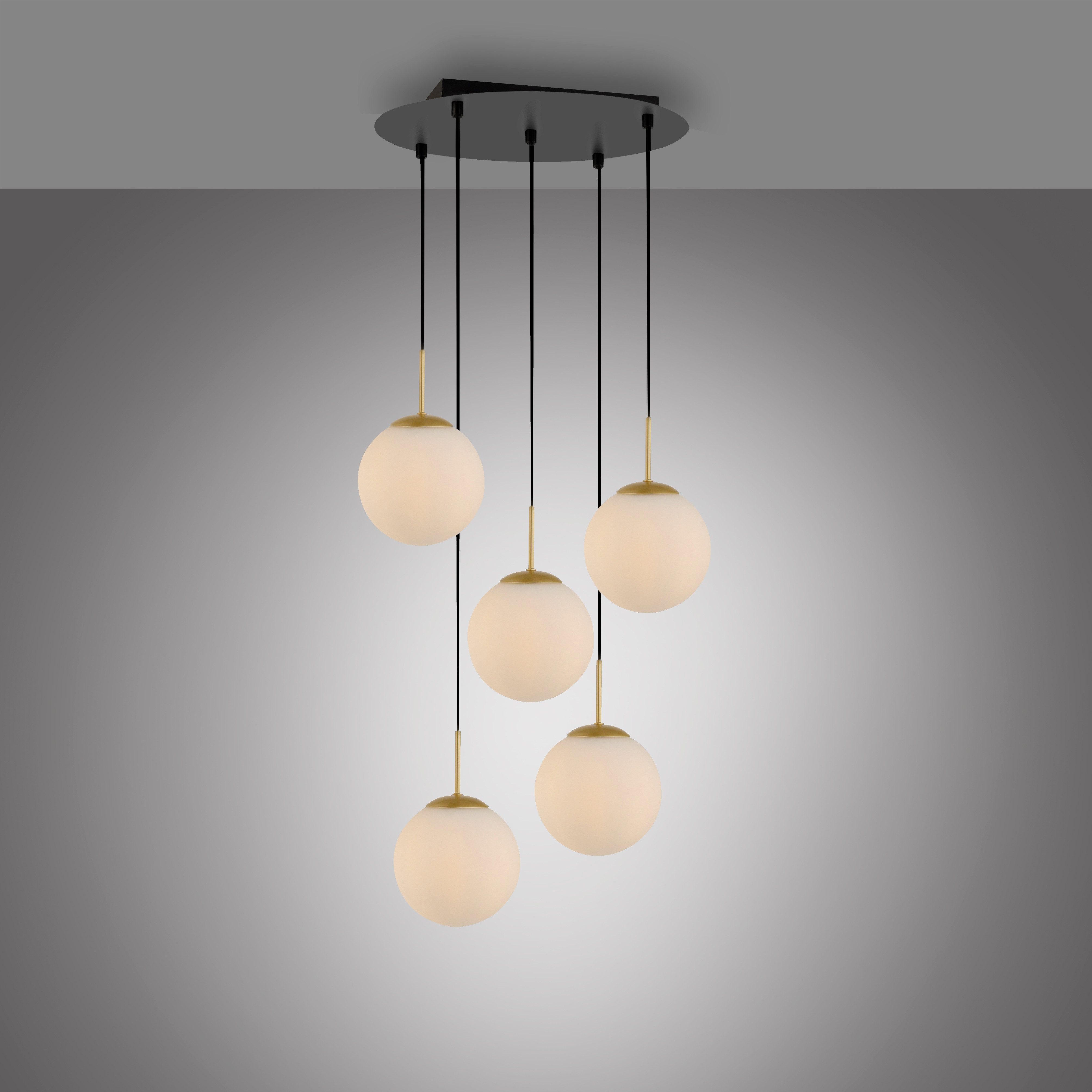 LeGer Home by Lena Gercke Deckenleuchte Elorea - Pendellampe mit großen Glaskugeln, Ein-/Ausschalter, ohne Leuchtmittel, opal matt weiß, schwarz gold, Pendelläge einstellbar, E14, Rondell