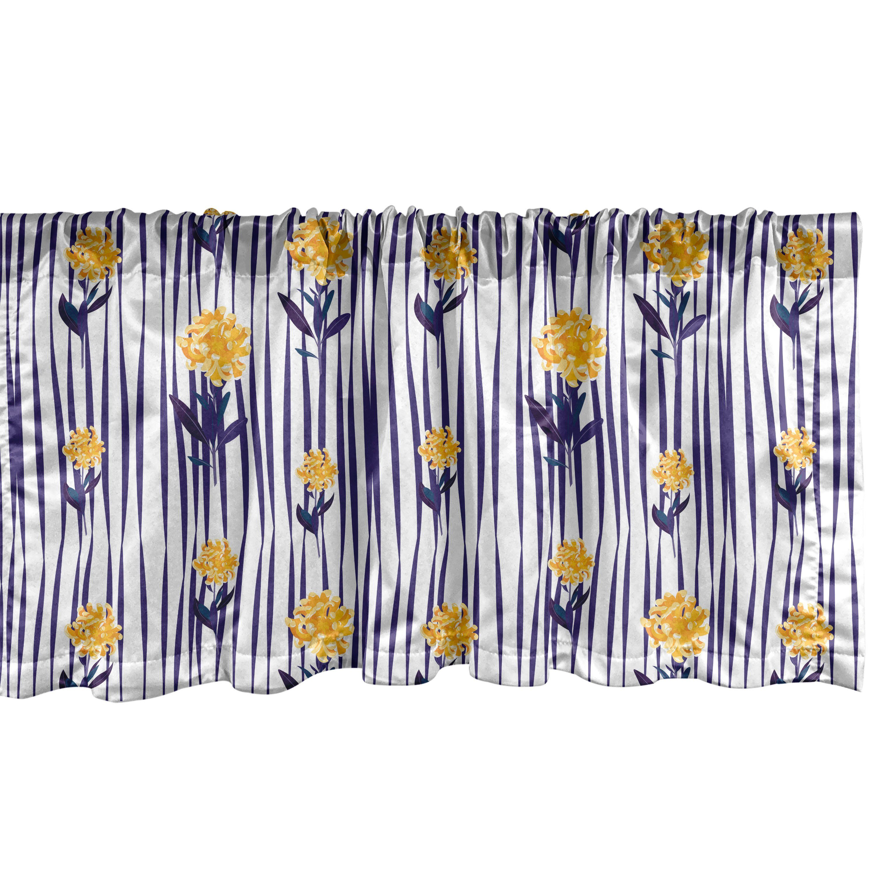 Scheibengardine Vorhang Volant für Küche Schlafzimmer Dekor mit Stangentasche, Abakuhaus, Microfaser, Blumen Chrysantheme-Muster