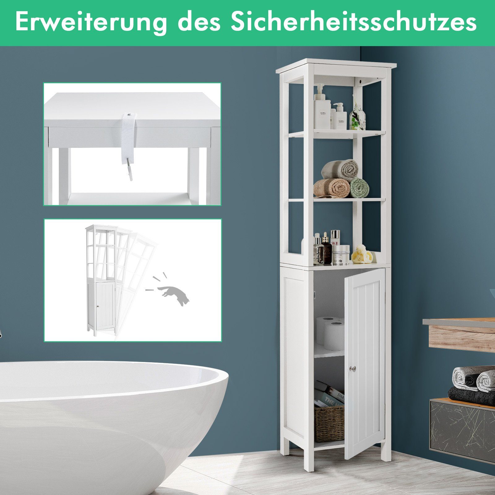 COSTWAY Hochschrank Badezimmerschrank, verstellbares Regal, schmal, günstig online kaufen