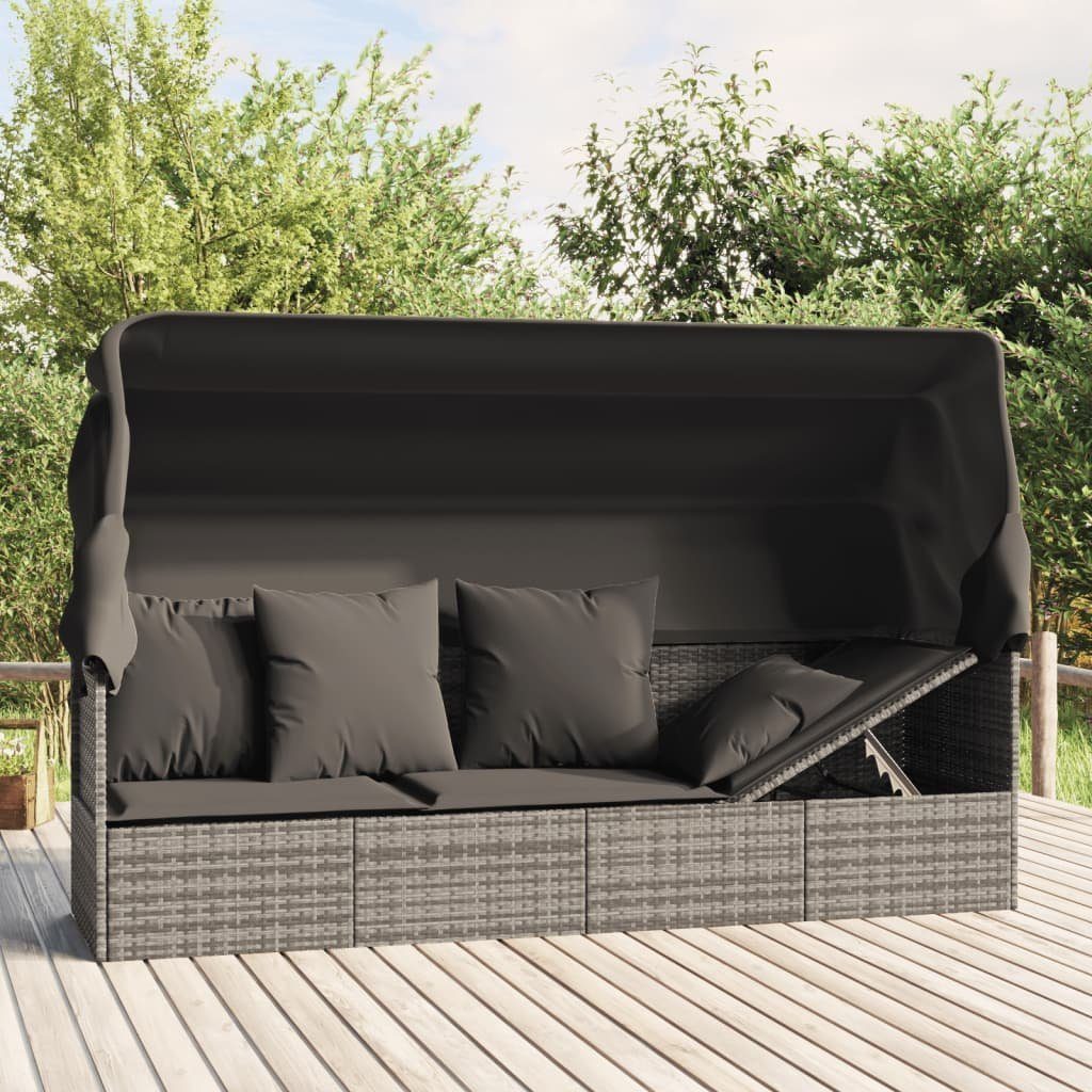 furnicato Gartenliege OutdoorLoungebett mit Dach und Kissen Grau Poly