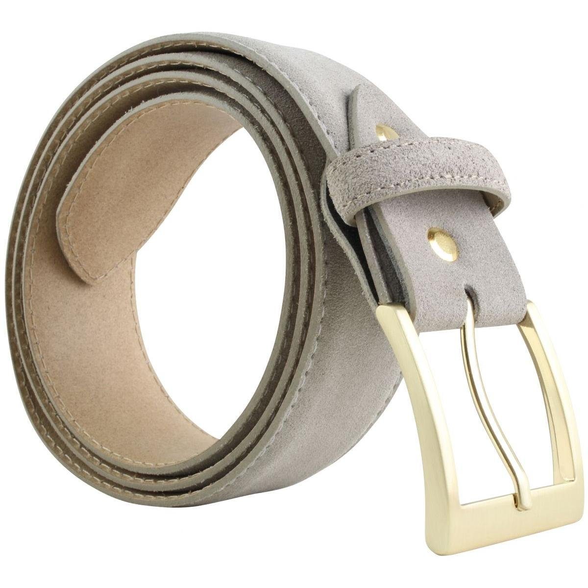 Veloursleder - Gold BELTINGER Ledergürtel 4 mit aus goldener Jeans-Gürtel cm Rot, Velou Gürtelschnalle