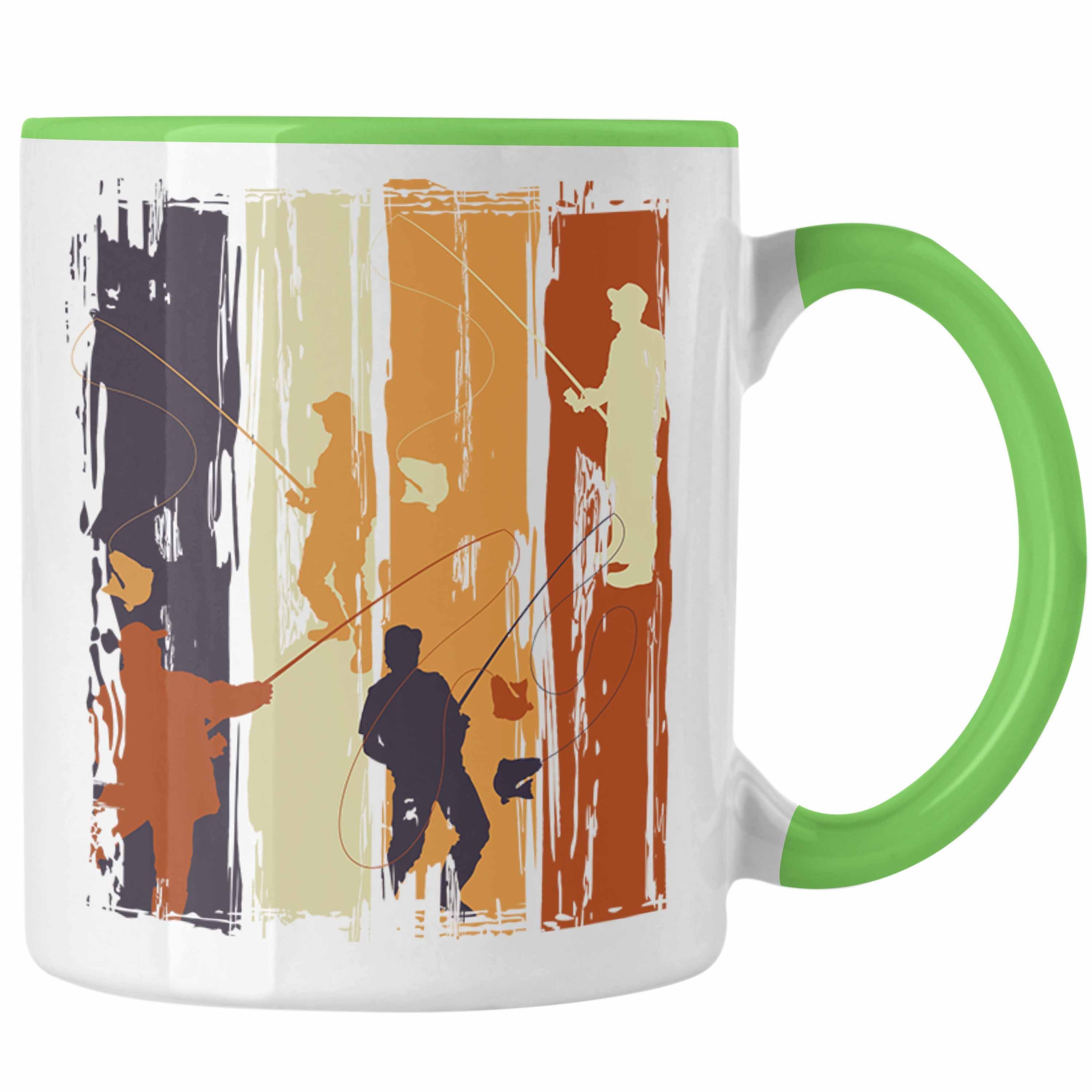 Trendation Tasse Trendation - Angler Tasse Geschenk Männer Grafik Lustig für Fischer Geschenkidee Angeln Becher Grün