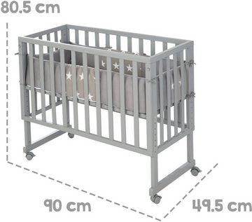 roba® Stubenbett Safe Asleep® 2in1, taupe, Little Stars, mit 4 Rollen, Matratze, Nestchen und Sicherheitsbarriere