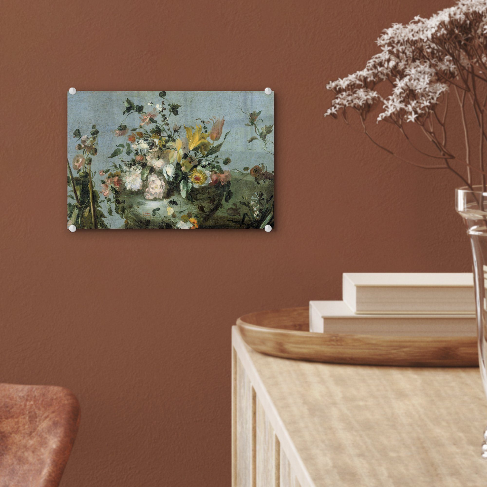 auf - - Acrylglasbild Wandbild Bilder St), auf Meister - Blumen Foto MuchoWow - Glas Wanddekoration Alte - (1 Glas Glasbilder Ölfarbe,