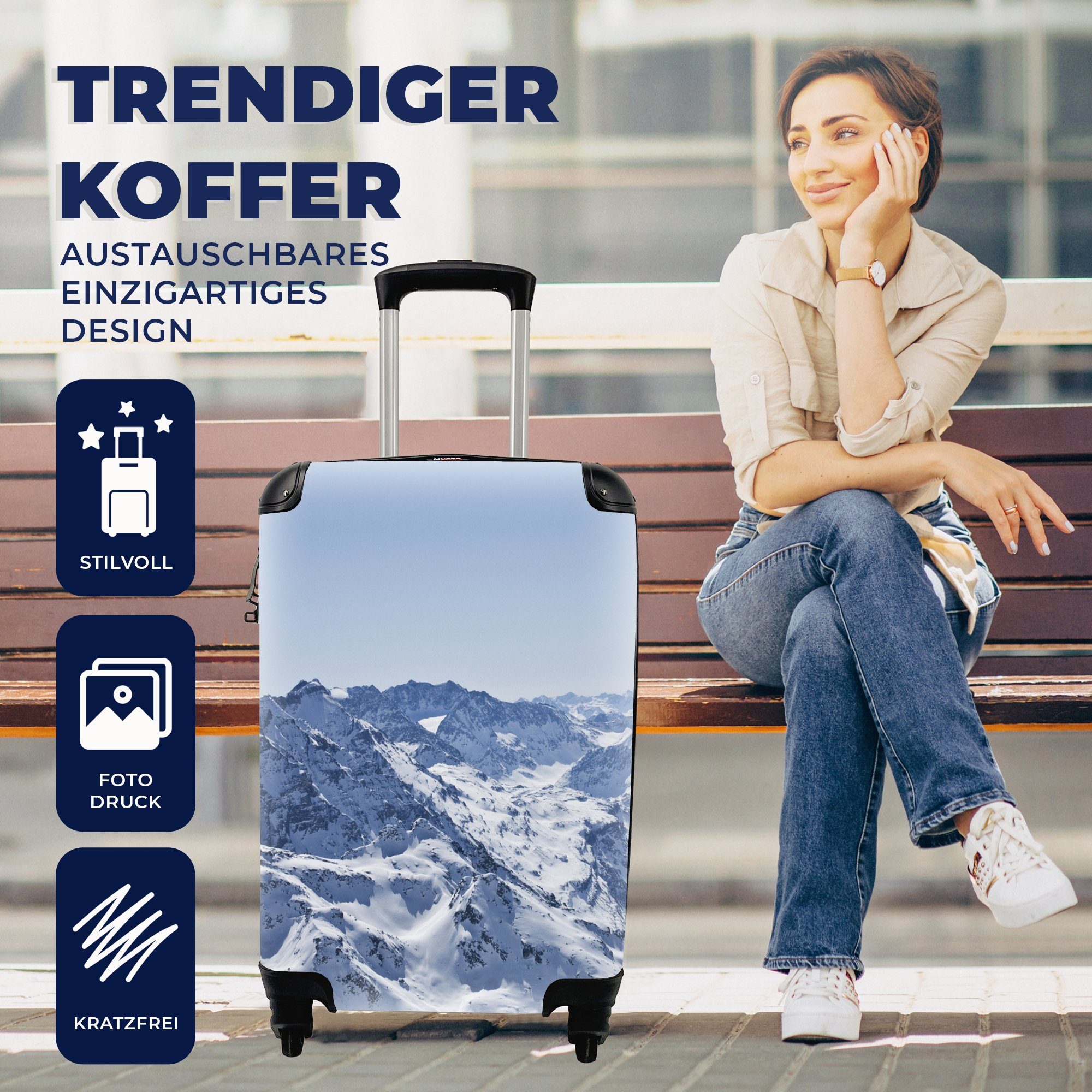 Reisetasche - Berg mit Schnee, Ferien, MuchoWow Rollen, Alpen für 4 Reisekoffer rollen, Trolley, Handgepäckkoffer - Handgepäck