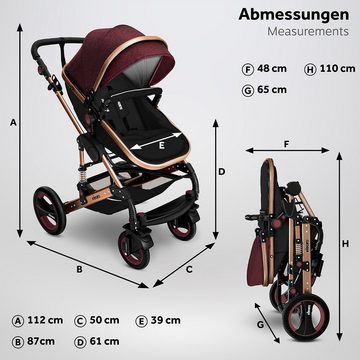 KIDUKU Kombi-Kinderwagen KIDUKU® 3 in 1 Kombi-Kinderwagen Buggy Reisebuggy, 3 in 1 Komplettset inkl. Babywanne Buggy Auto-Babyschale Fußsack, Voll-Gummireifen Wickeltasche Regenschutz Kindertisch