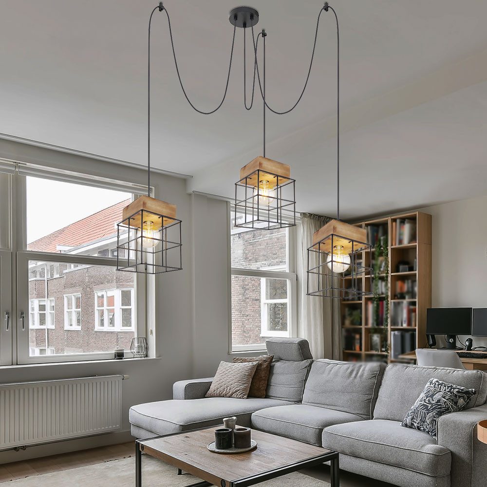 GLOBO LIGHTING Hängeleuchte, Leuchtmittel nicht inklusive, Pendelleuchte 3 flammig Vintage Esszimmerleuchte Holz
