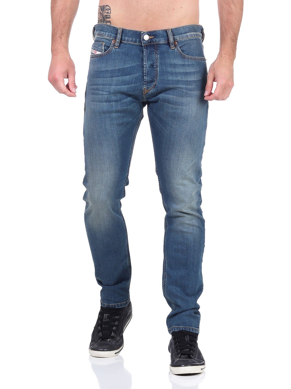 Diesel Slim-fit-Jeans Herren Röhrenjeans, Stretch, Blau, Used-Look 083AA 5-Pocket-Style, Tepphar-X