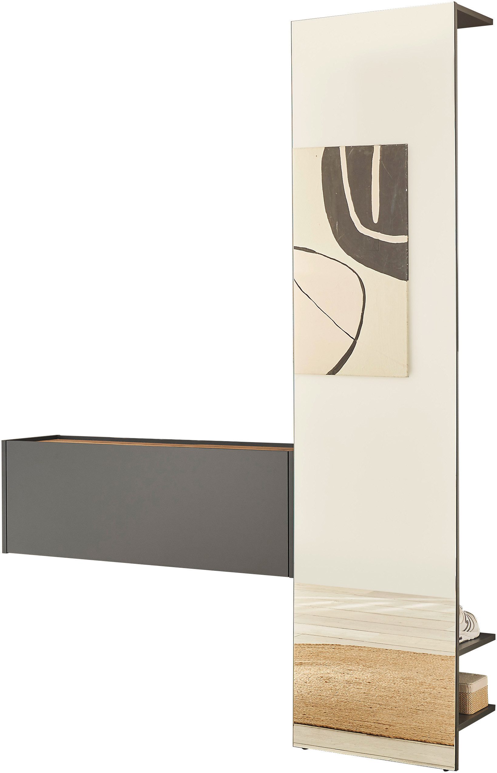 Home affaire Garderoben-Set GIRON/CiTY, moderne Garderobe, Komplettset mit viel Stauraum, (Komplett-Set, 2-St), enthält Hängeschrank & Garderobenelement mit Spiegel, 150 cm breit