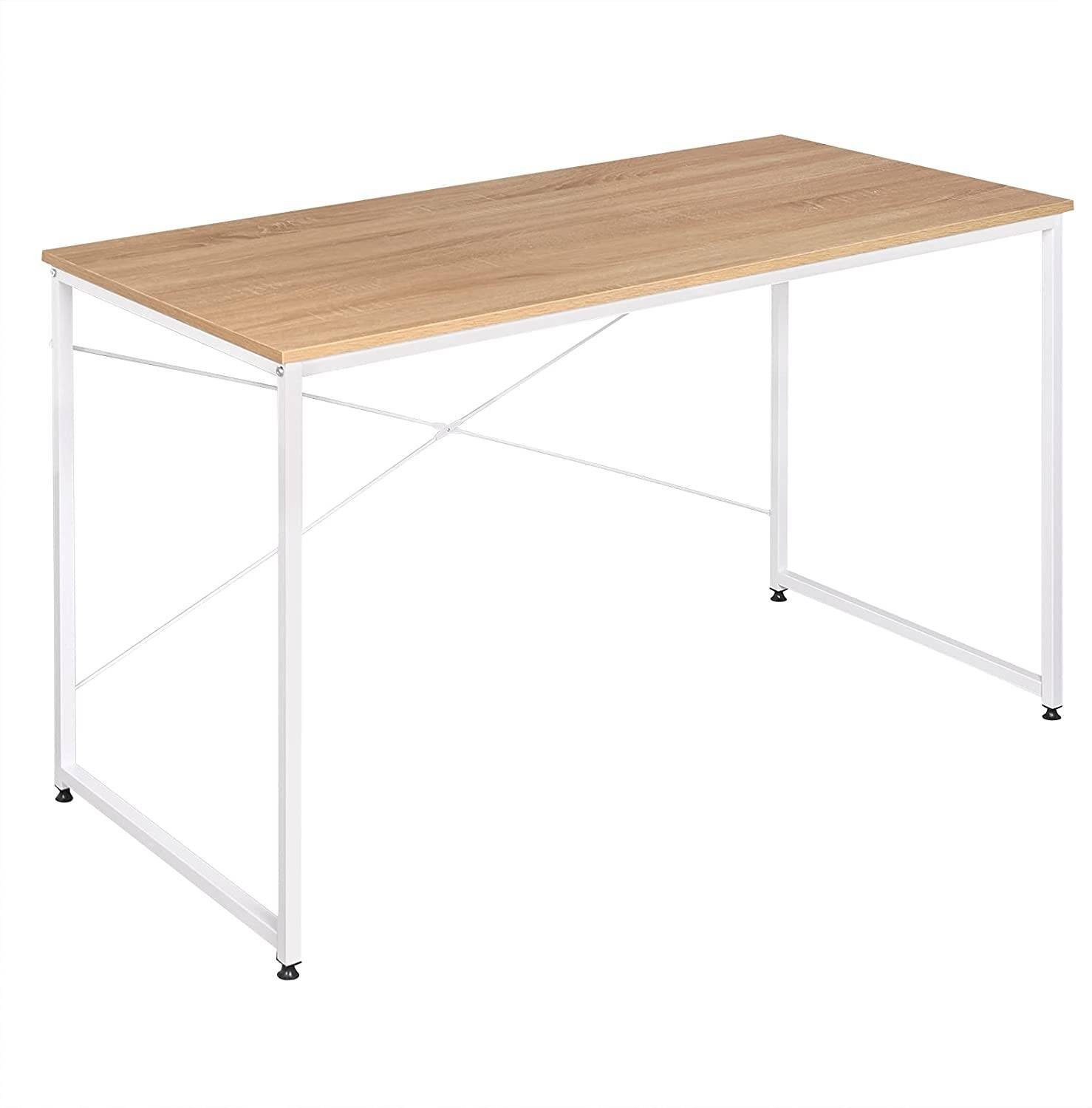 Woltu cm Holz und PC aus ca.120x60x70 Schreibtisch Eiche Stahl, (1-St), Tisch Weiss+hell