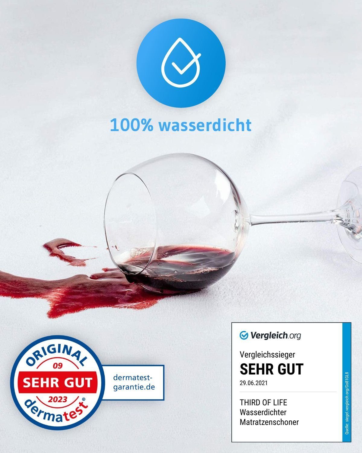 Matratzenschoner Atmungsaktive Matratzenauflage LISA Third of Life, 100% Wasserdichter Matratzenschutz, Matratzen-Topper mit Seitenwänden – Bild 5 von 5