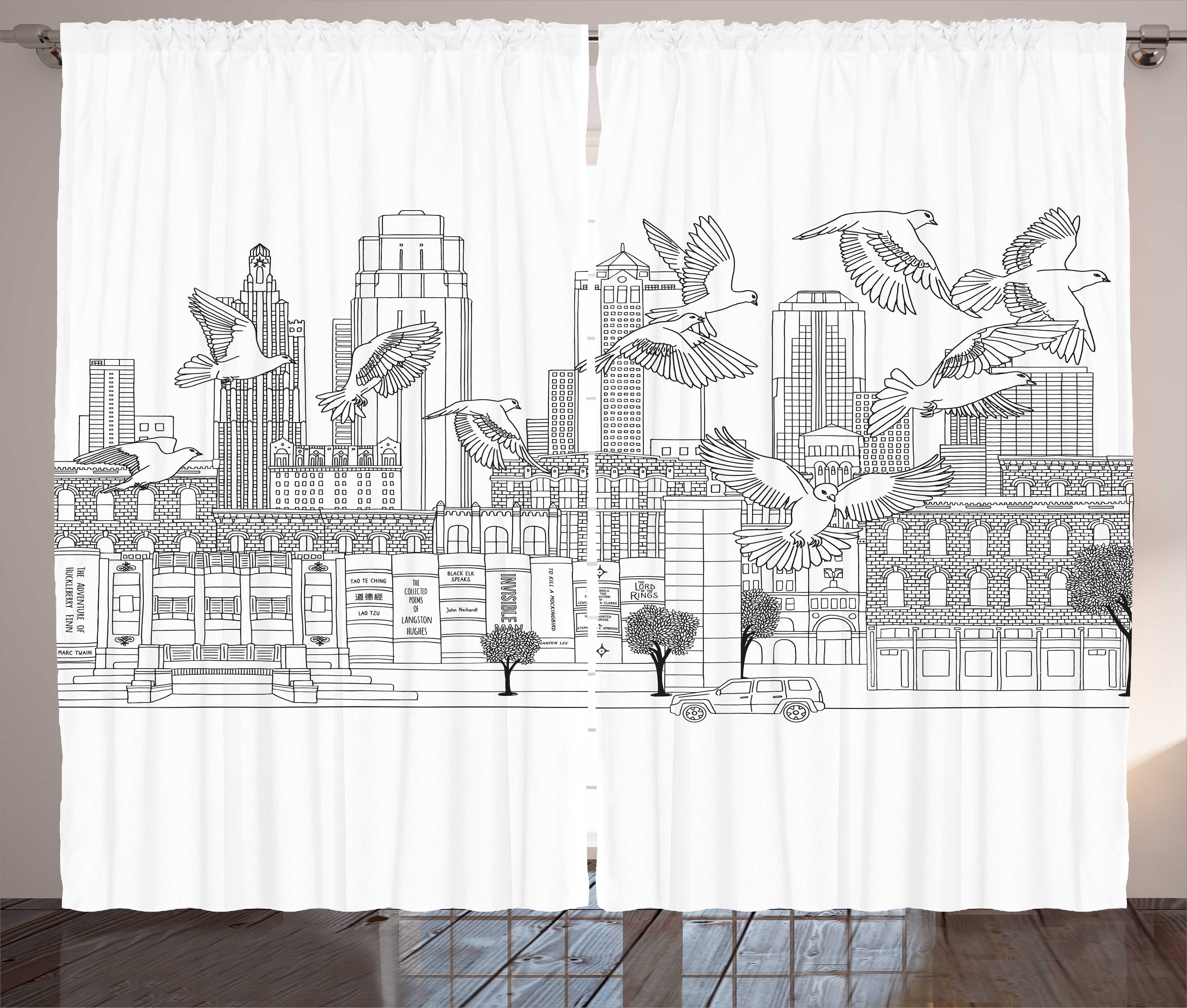 Abakuhaus, Schlafzimmer fliegen Haken, Kräuselband Stadtansicht Vorhang mit Kansas Gardine über und Schlaufen Vögel
