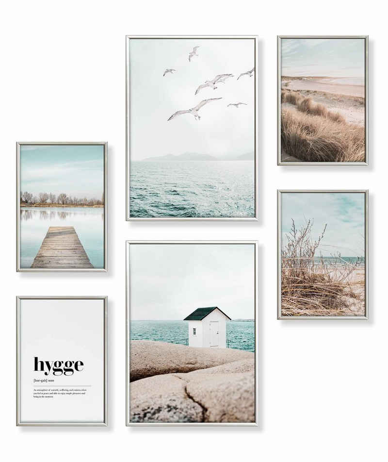 Heimlich Poster Set als Wohnzimmer Deko, Bilder DINA3 & DINA4, Skandi Meer Strand, Landschaften