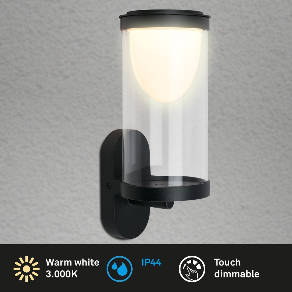 Briloner Leuchten Wandleuchte 3930015, LED fest integriert, 2700K - Extra-Warmweiß, LED Wandleuchte ohne Stromanschluss 24x12x10 cm Schwarz 4W Hauswand